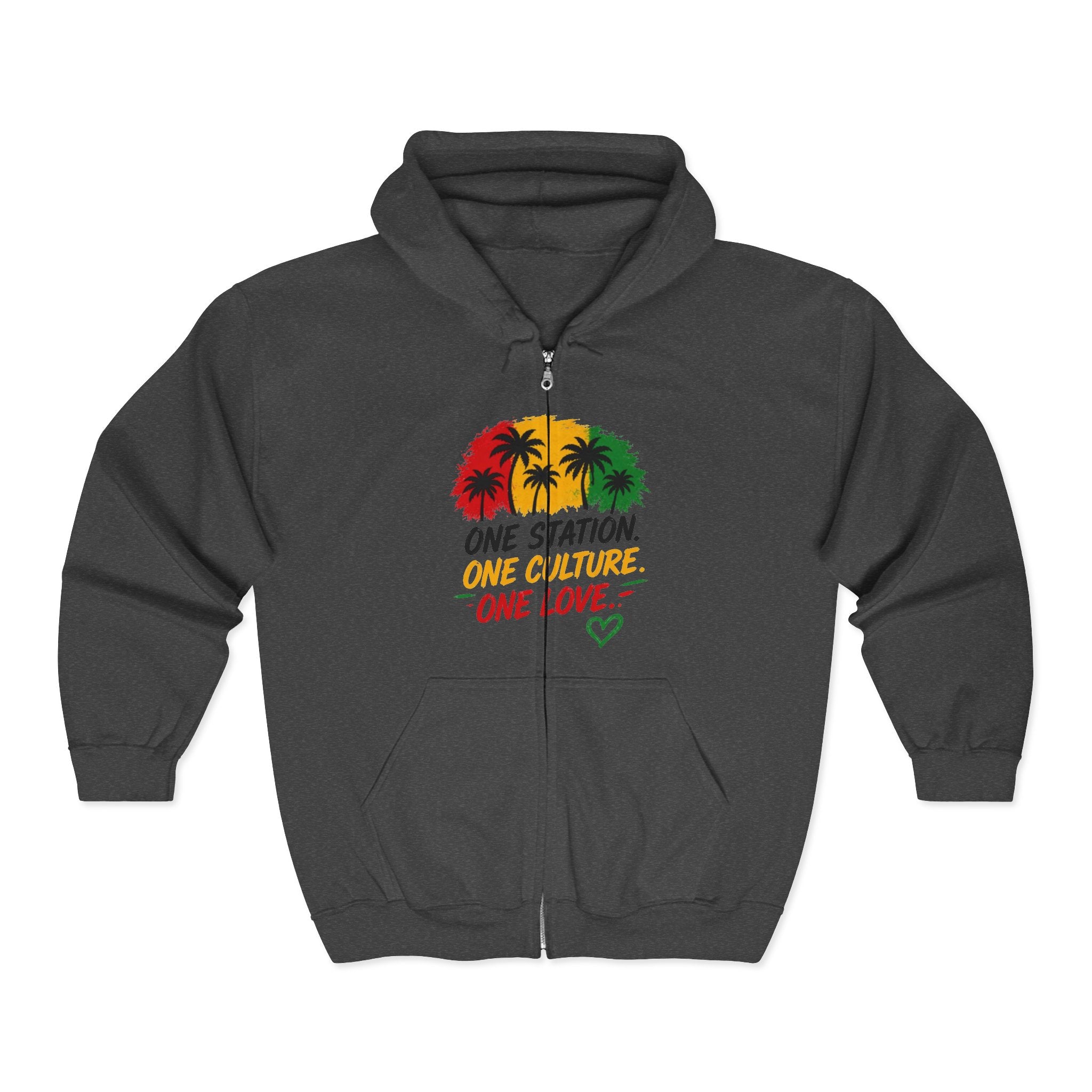 Rasta Palm Zip Hoodie – "One Nation, One Love" Tropical Zip-Up Men Hoodies