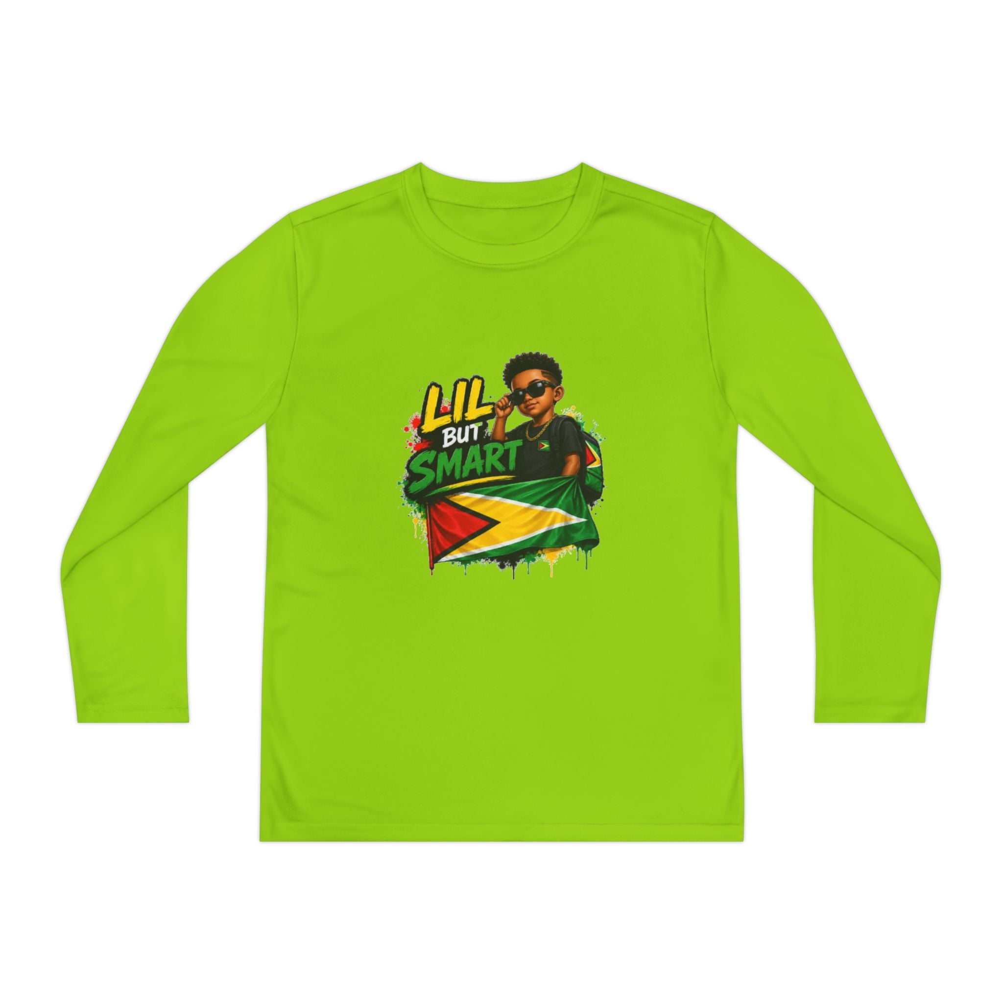 Youth Long Sleeve Tee — "Lil But Smart" Jamaican Flag Kids Shirt
