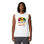 Reggae Palm Men Tank Top — "One Station. One Culture. One Love." Rasta Graphic Muscle Tee