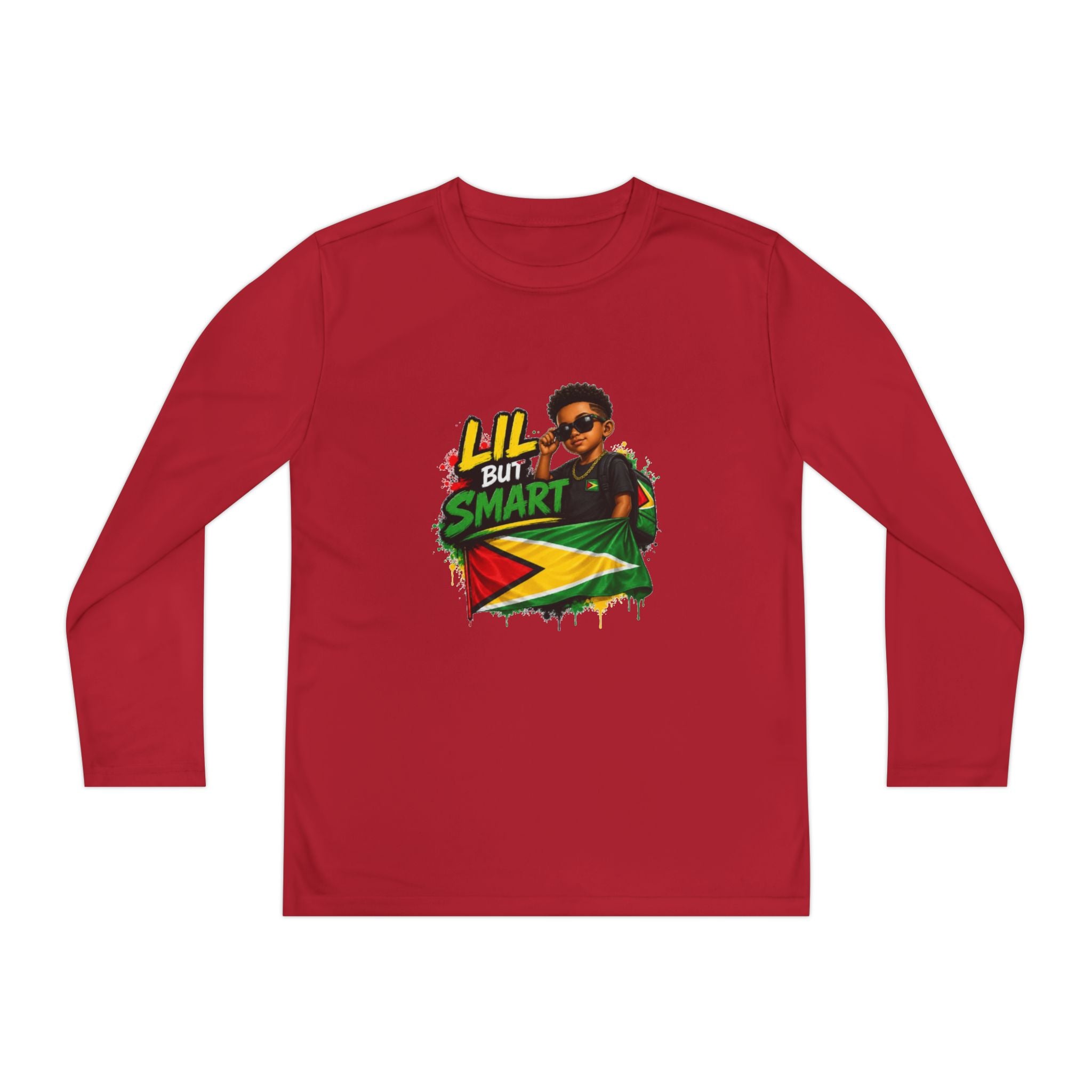 Youth Long Sleeve Tee — "Lil But Smart" Jamaican Flag Kids Shirt