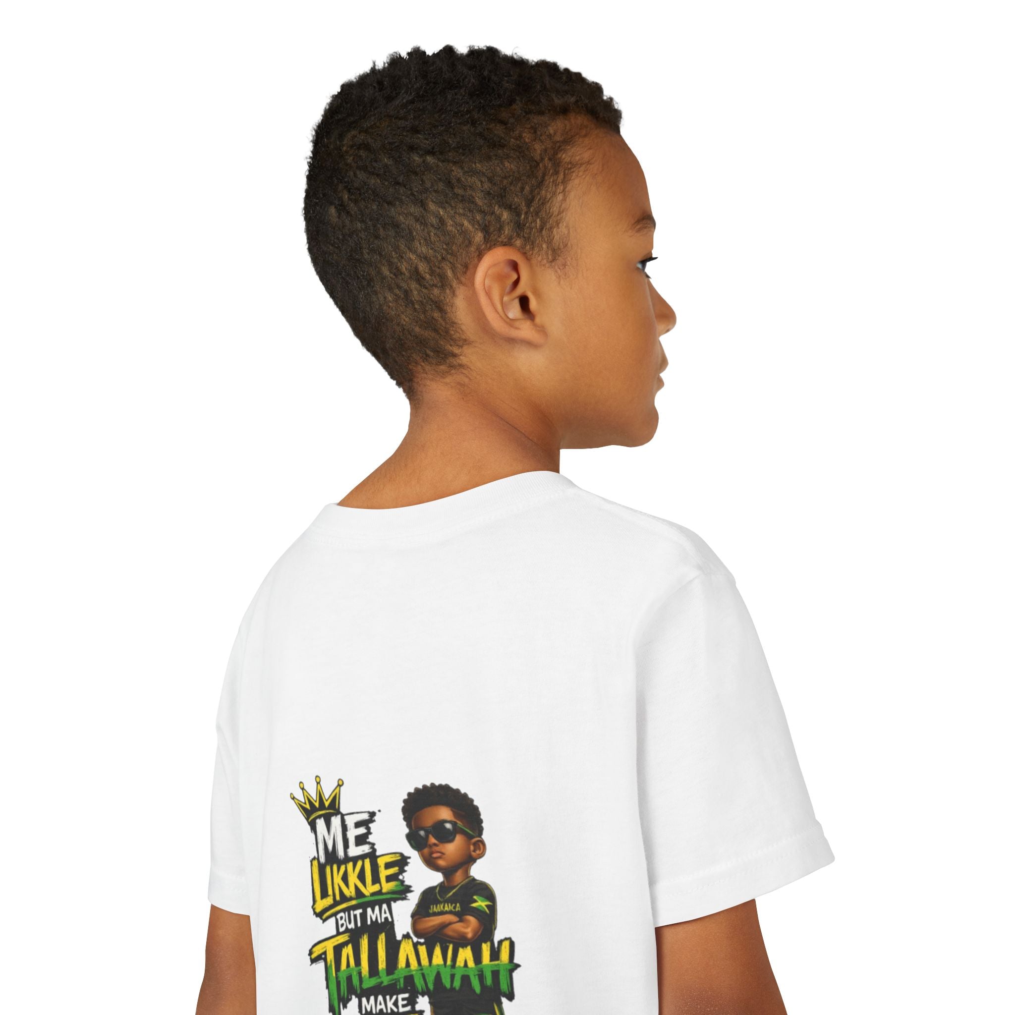 Youth Tee — "Me Likkle But Mi Talk A Wahn Make A Cme" Jamaican Kids Graphic T‑Shirt