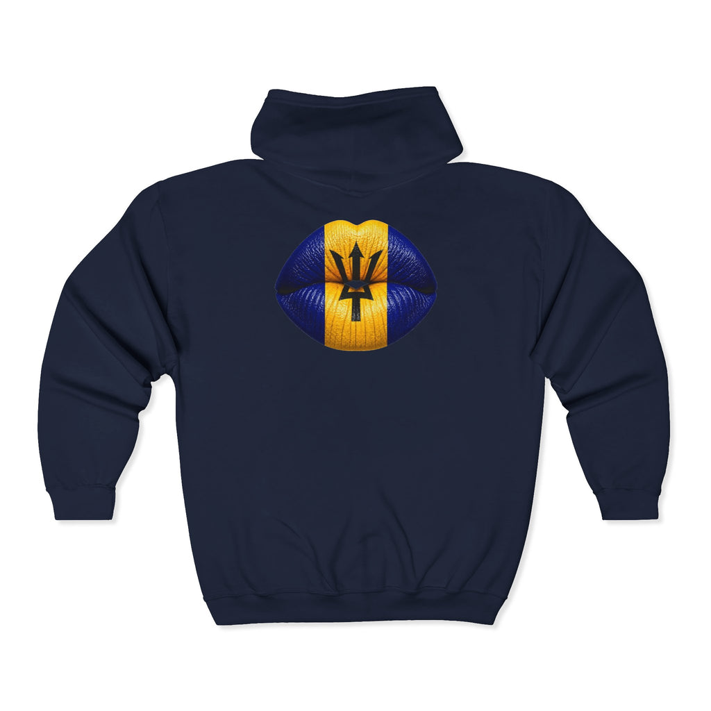 Barbados Flag Lip Print Zip Hoodie