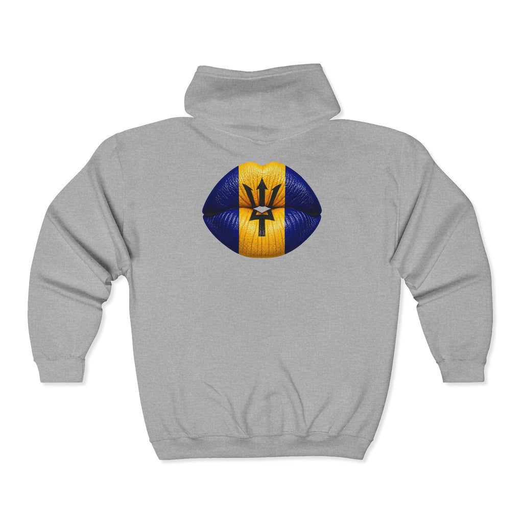 Barbados Flag Lip Print Zip Hoodie