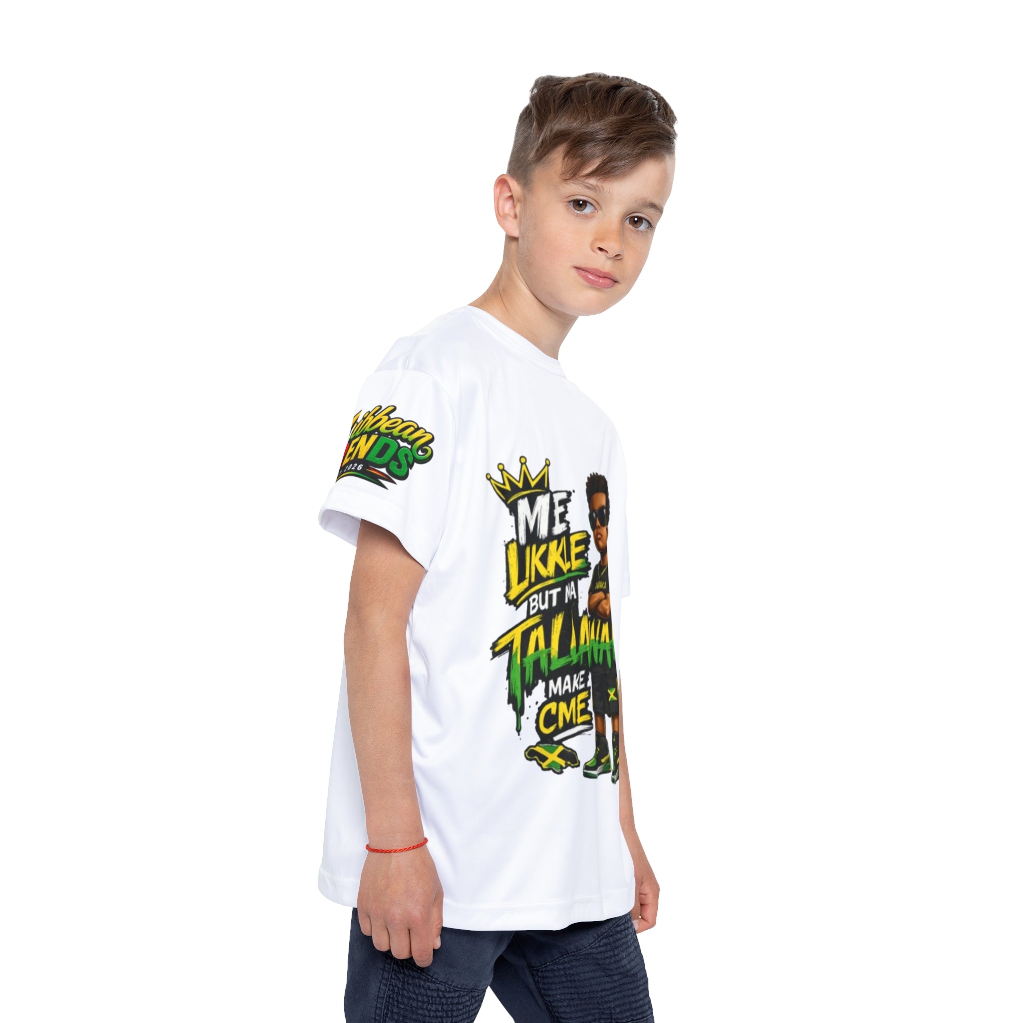 Kids Sports Jersey - "Me Likkle But Ma Tallawah" Graphic Tee (Jamaican Pride)