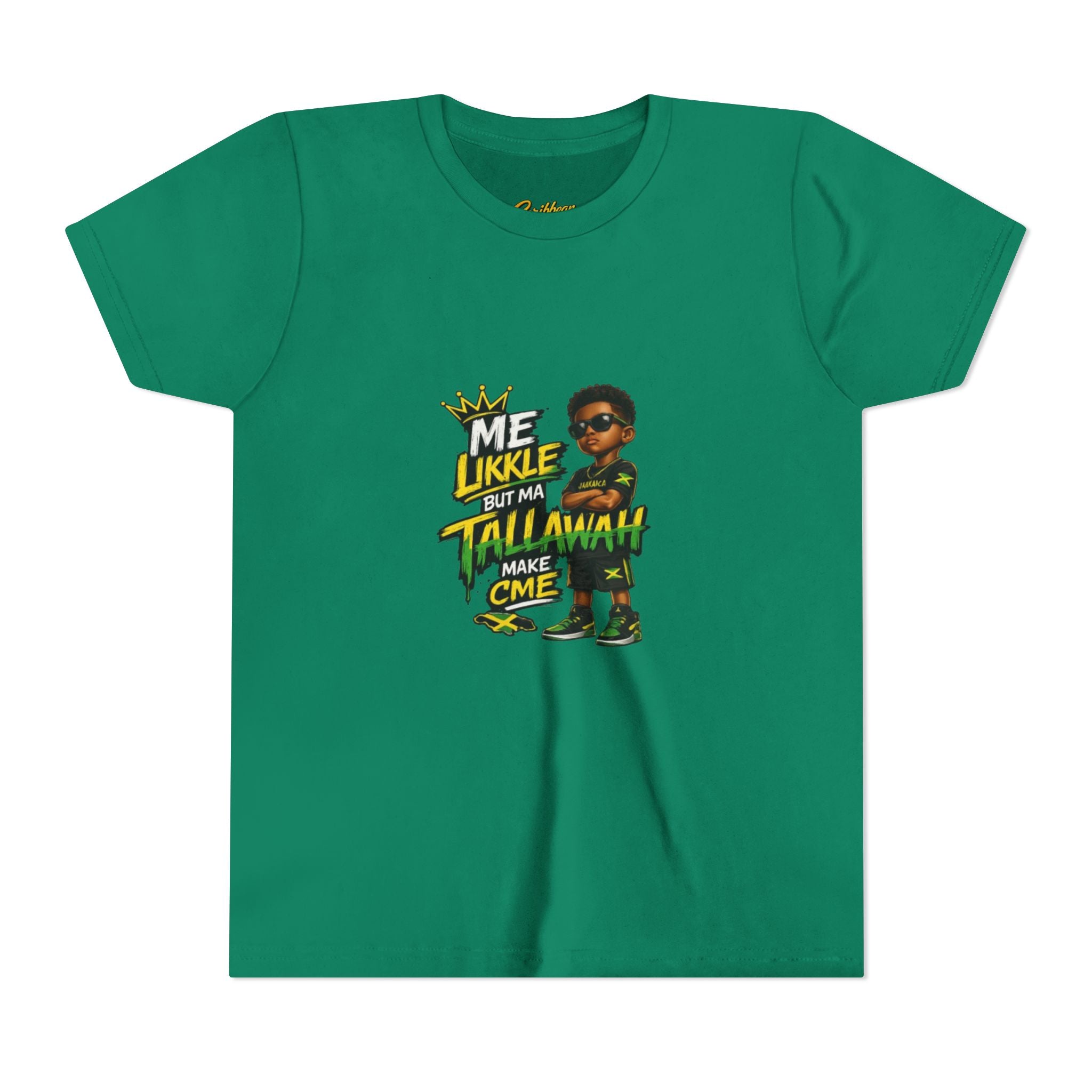 Youth Tee — "Me Likkle But Mi Talk A Wahn Make A Cme" Jamaican Kids Graphic T‑Shirt