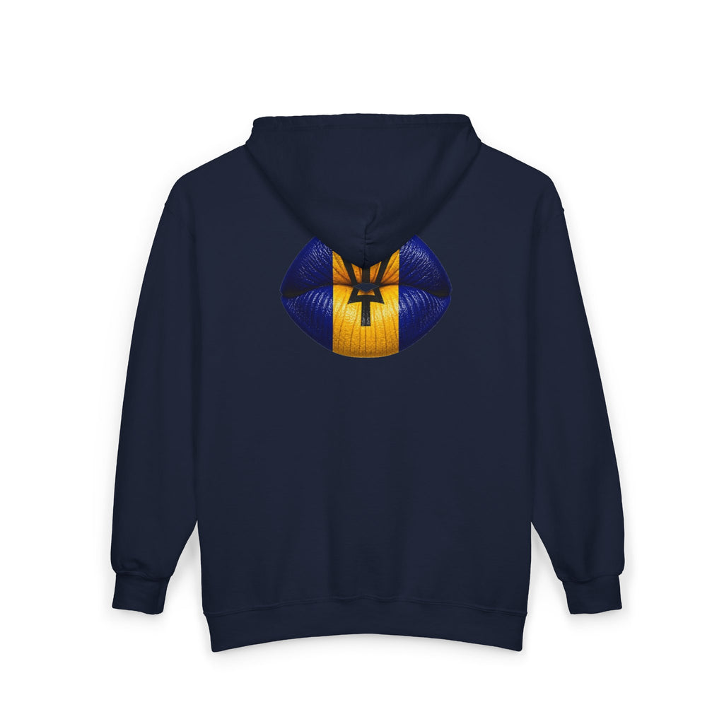Barbados Flag Lip Print Zip Hoodie