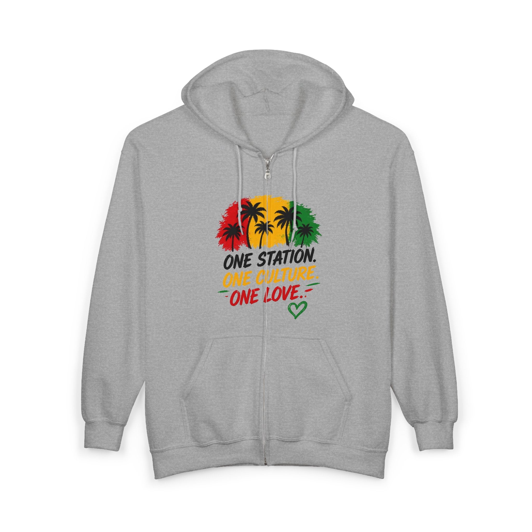 Rasta Palm Zip Hoodie – "One Nation, One Love" Tropical Zip-Up Men Hoodies