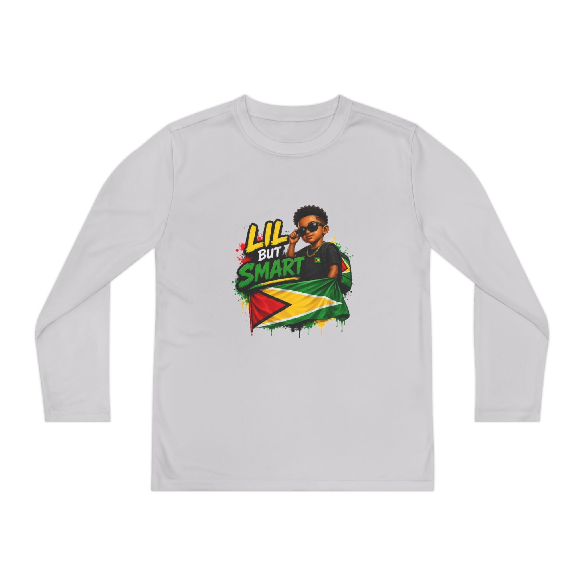 Youth Long Sleeve Tee — "Lil But Smart" Jamaican Flag Kids Shirt