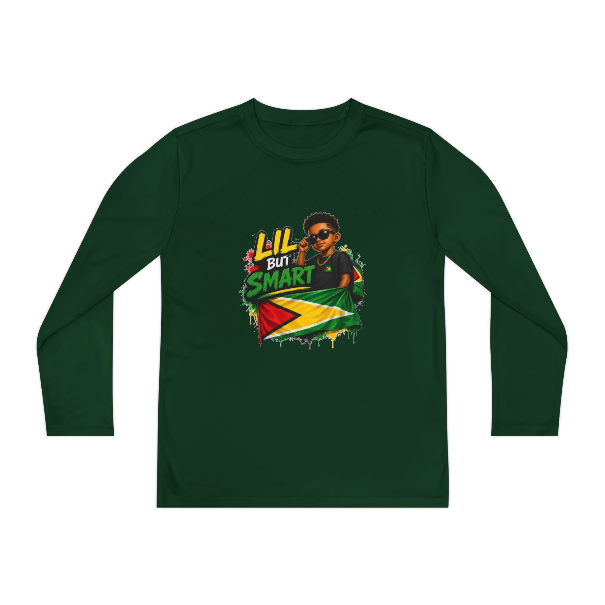 Youth Long Sleeve Tee — "Lil But Smart" Jamaican Flag Kids Shirt