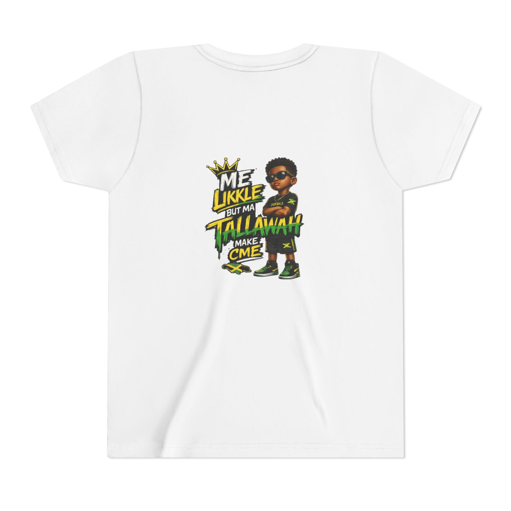Youth Tee — "Me Likkle But Mi Talk A Wahn Make A Cme" Jamaican Kids Graphic T‑Shirt