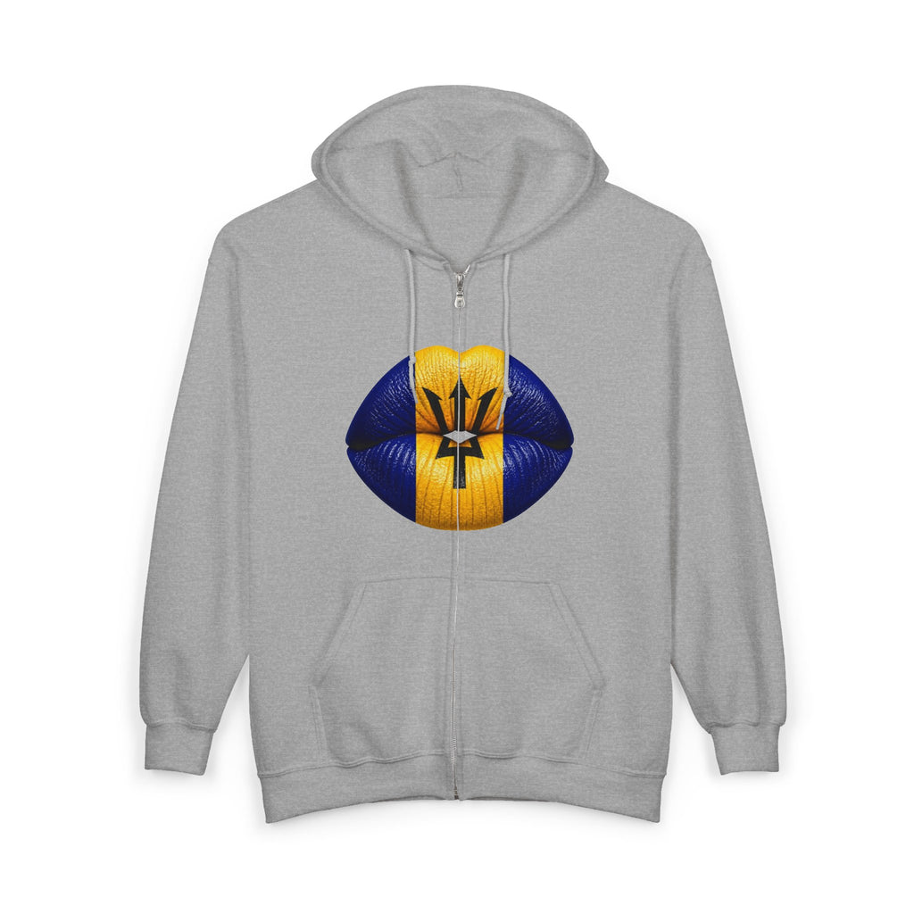 Barbados Flag Lip Print Zip Hoodie