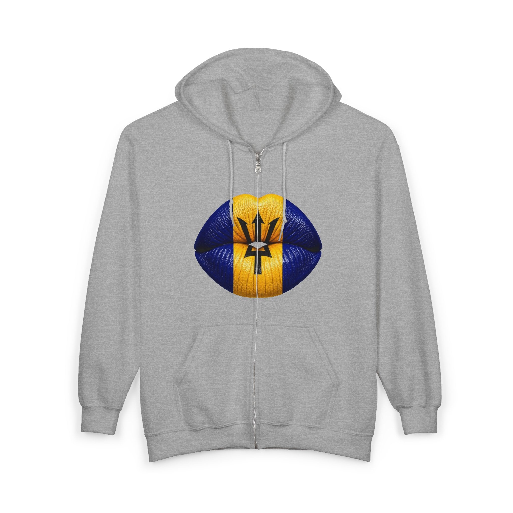 Barbados Flag Lip Print Zip Hoodie