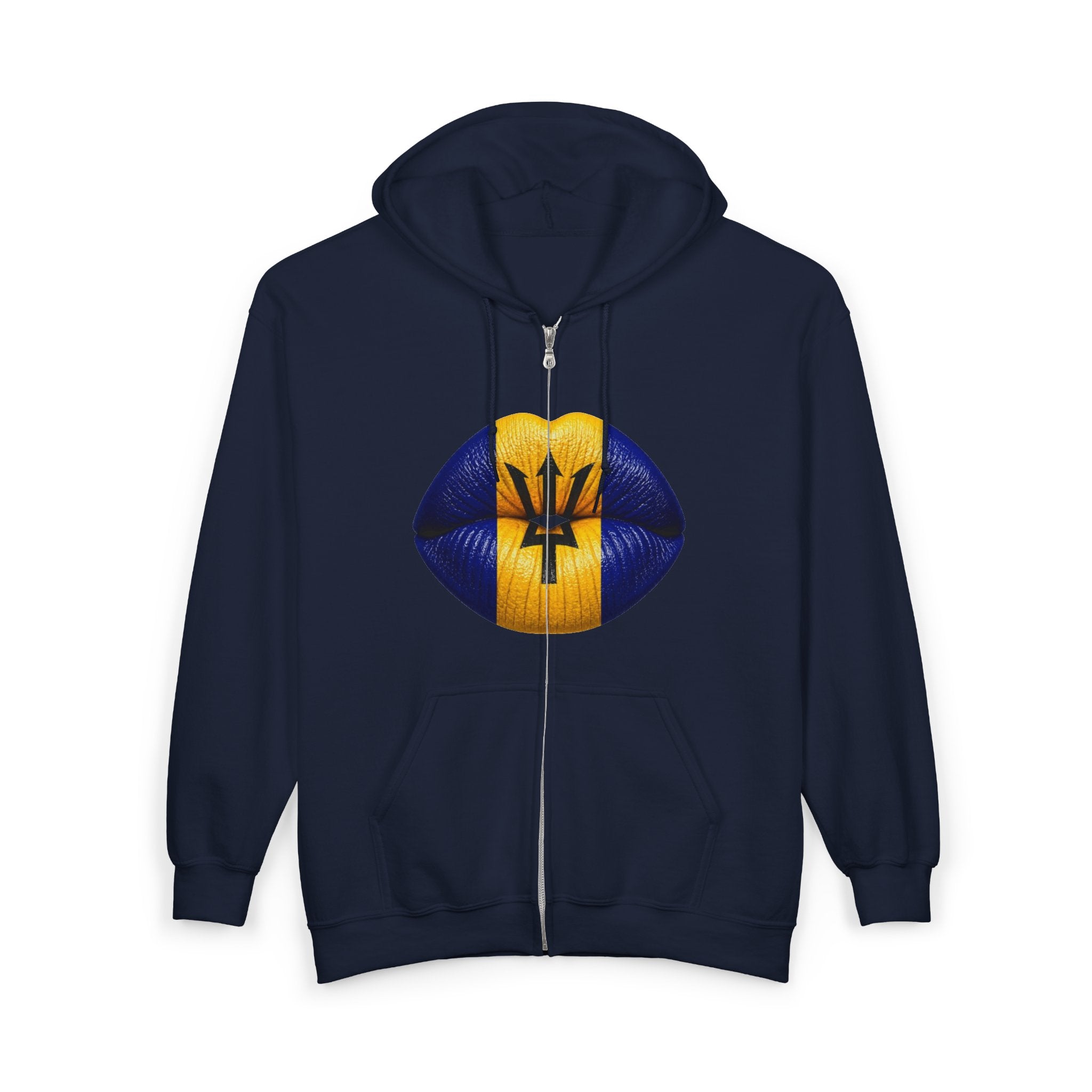 Barbados Flag Lip Print Zip Hoodie