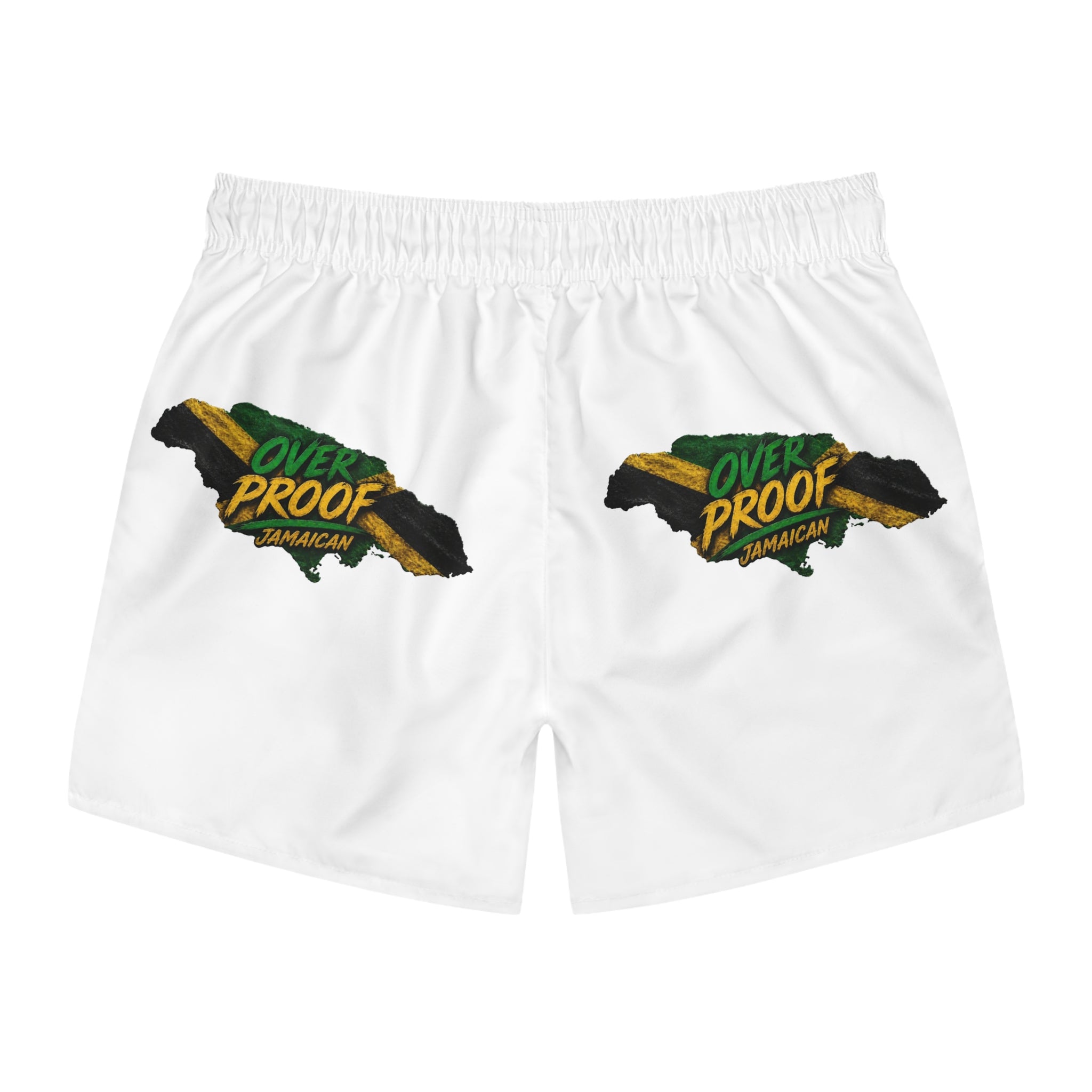 Jamaica 'Over Proof' Swim Trunks — Tropical Island Graphic Men Swim Shorts