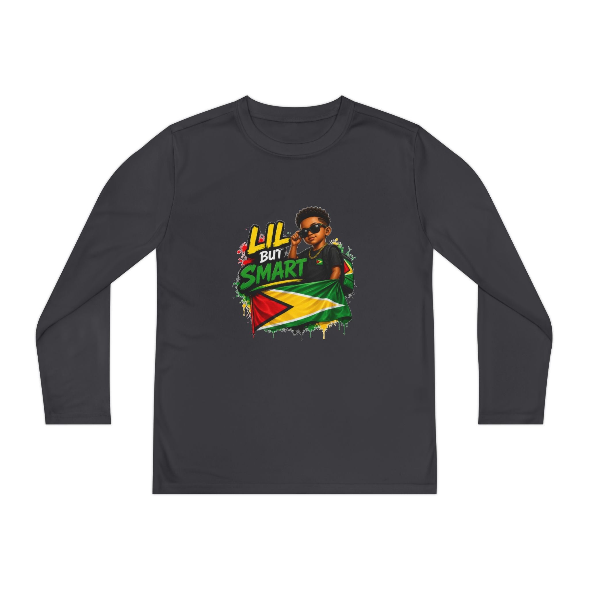 Youth Long Sleeve Tee — "Lil But Smart" Jamaican Flag Kids Shirt