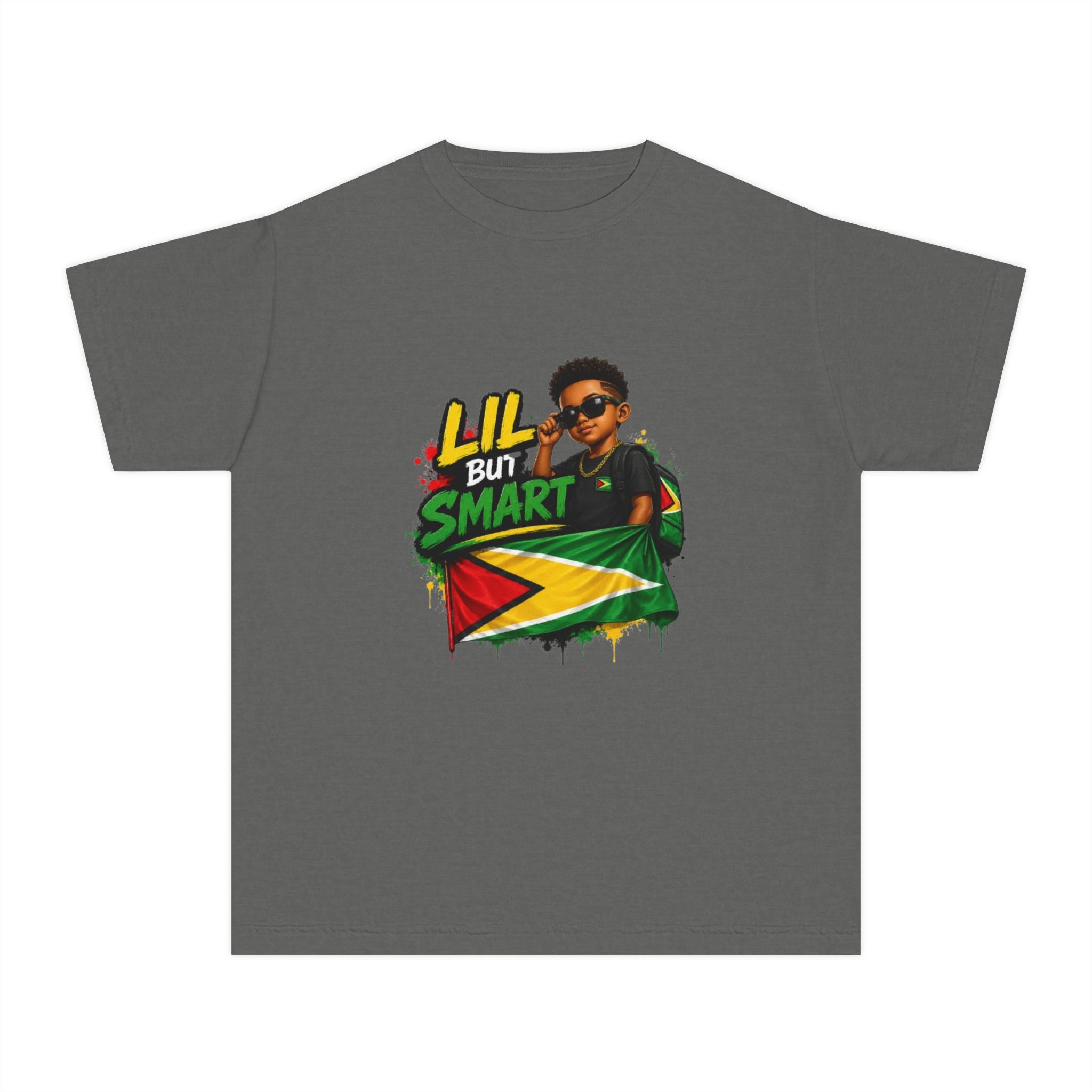 Youth Tee - "Lil But Smart" Guy with Guyana Flag Kids T-Shirt