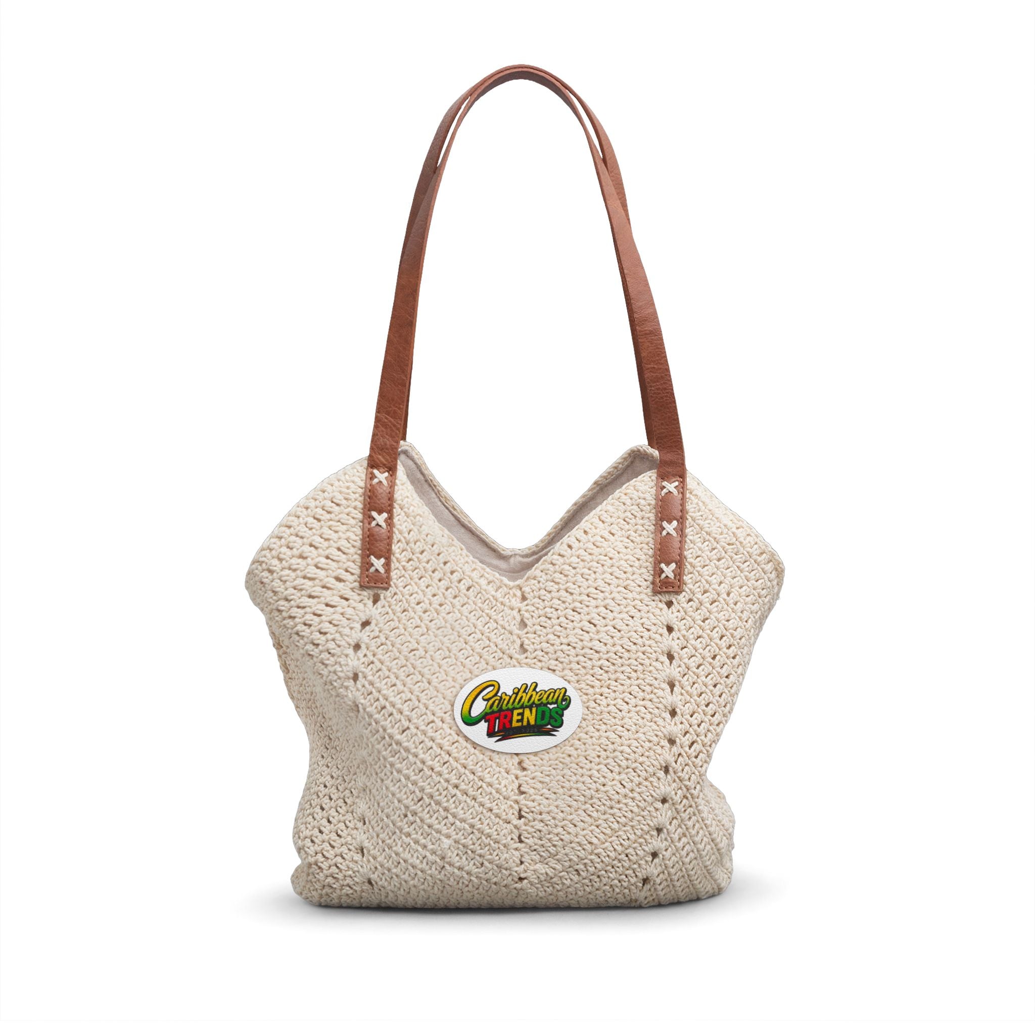 Woven Straw Shoulder Bag with Leather Straps – Tropical Beach Tote