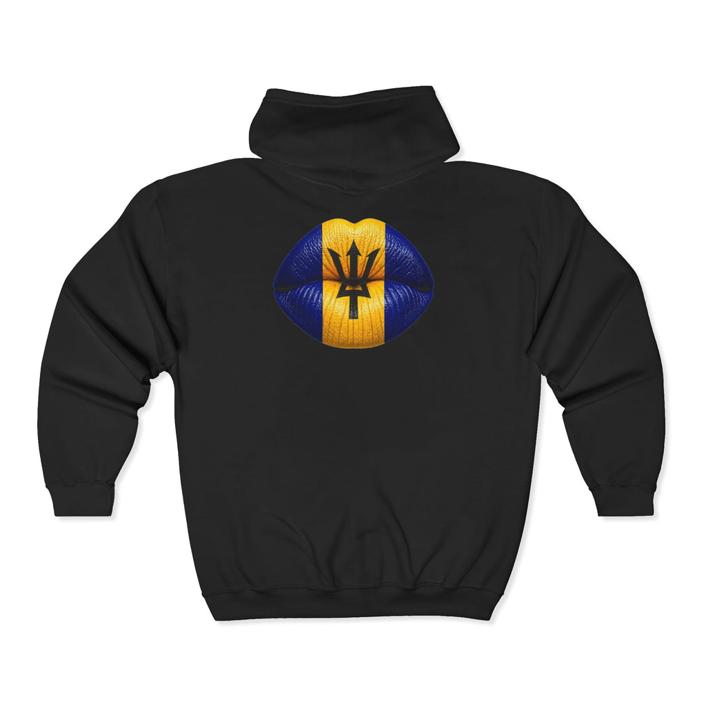 Barbados Flag Lip Print Zip Hoodie