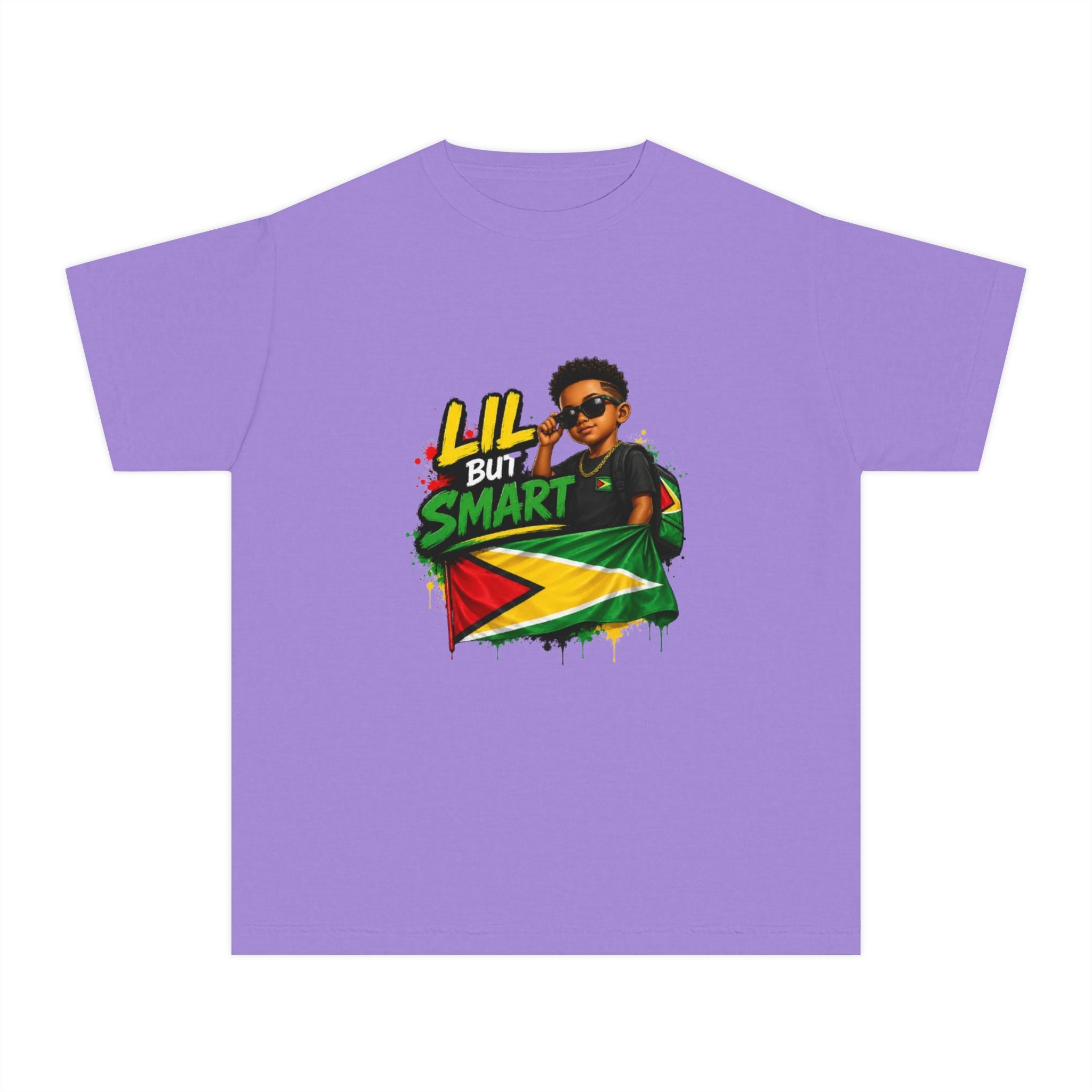 Youth Tee - "Lil But Smart" Guy with Guyana Flag Kids T-Shirt