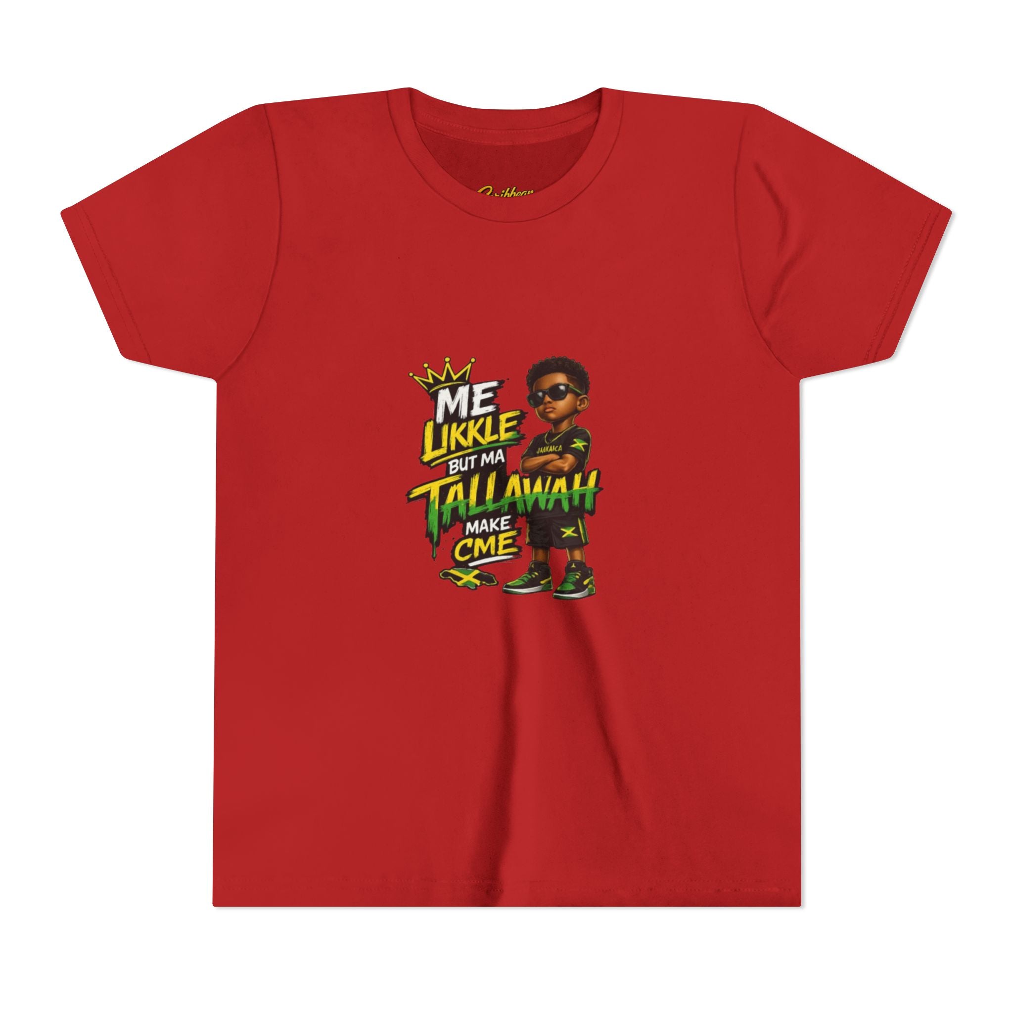Youth Tee — "Me Likkle But Mi Talk A Wahn Make A Cme" Jamaican Kids Graphic T‑Shirt