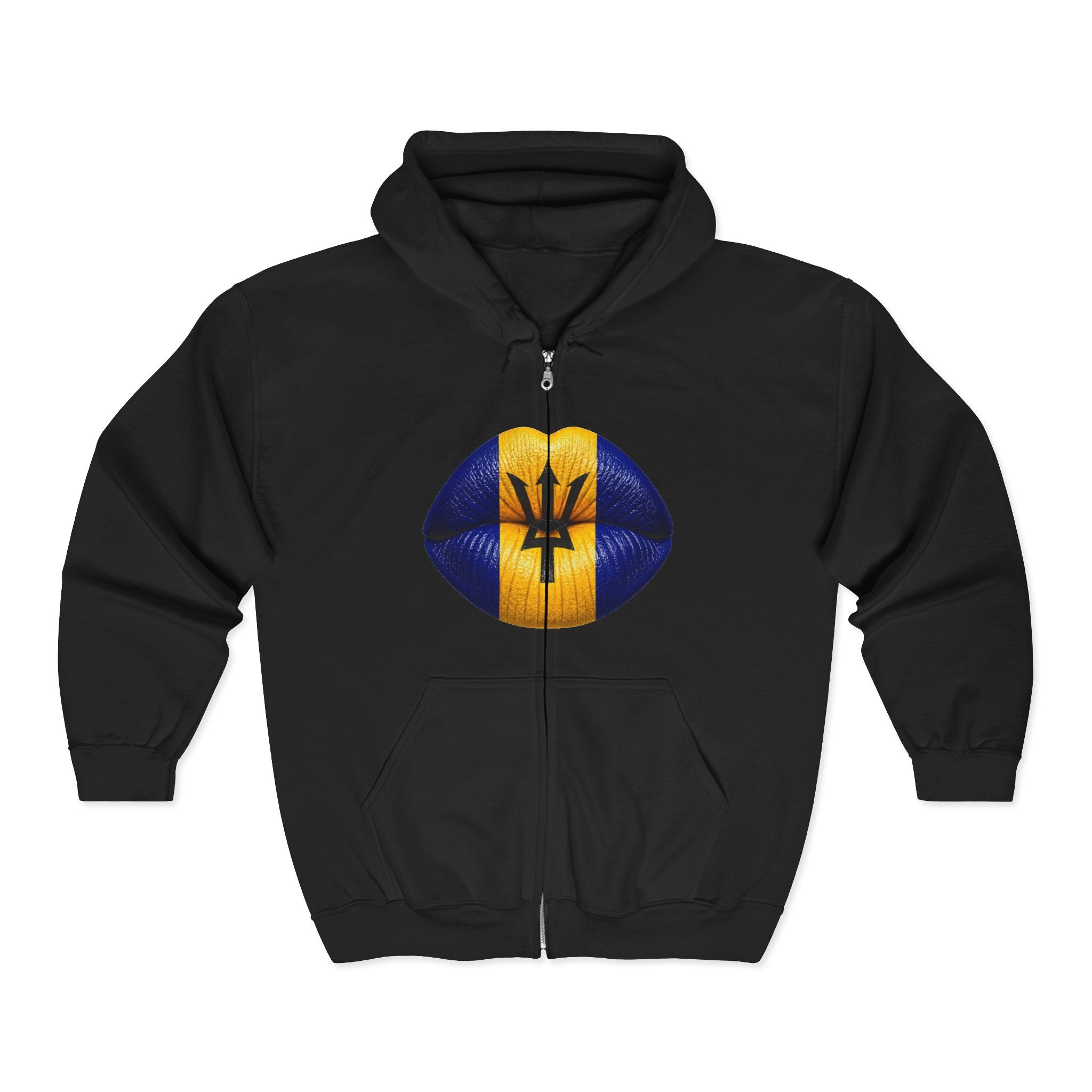 Barbados Flag Lip Print Zip Hoodie