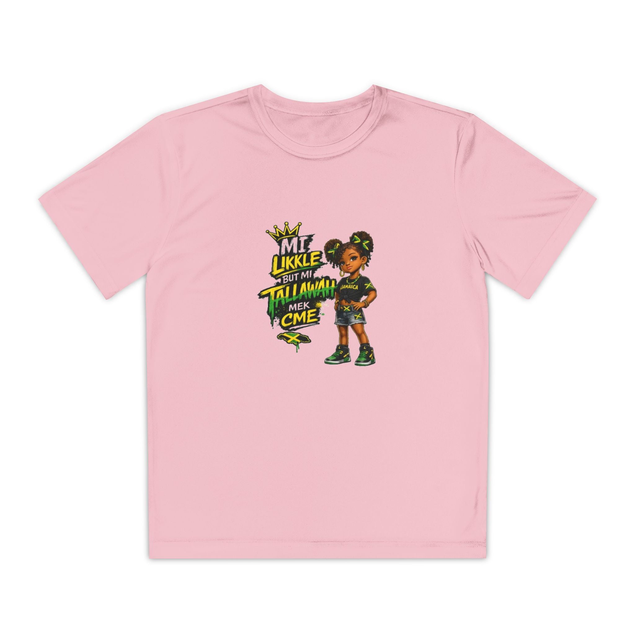 Youth Competitor Tee - 'Mi Likkle But Me Tall Mana' Caribbean Kid Graphic Shirt