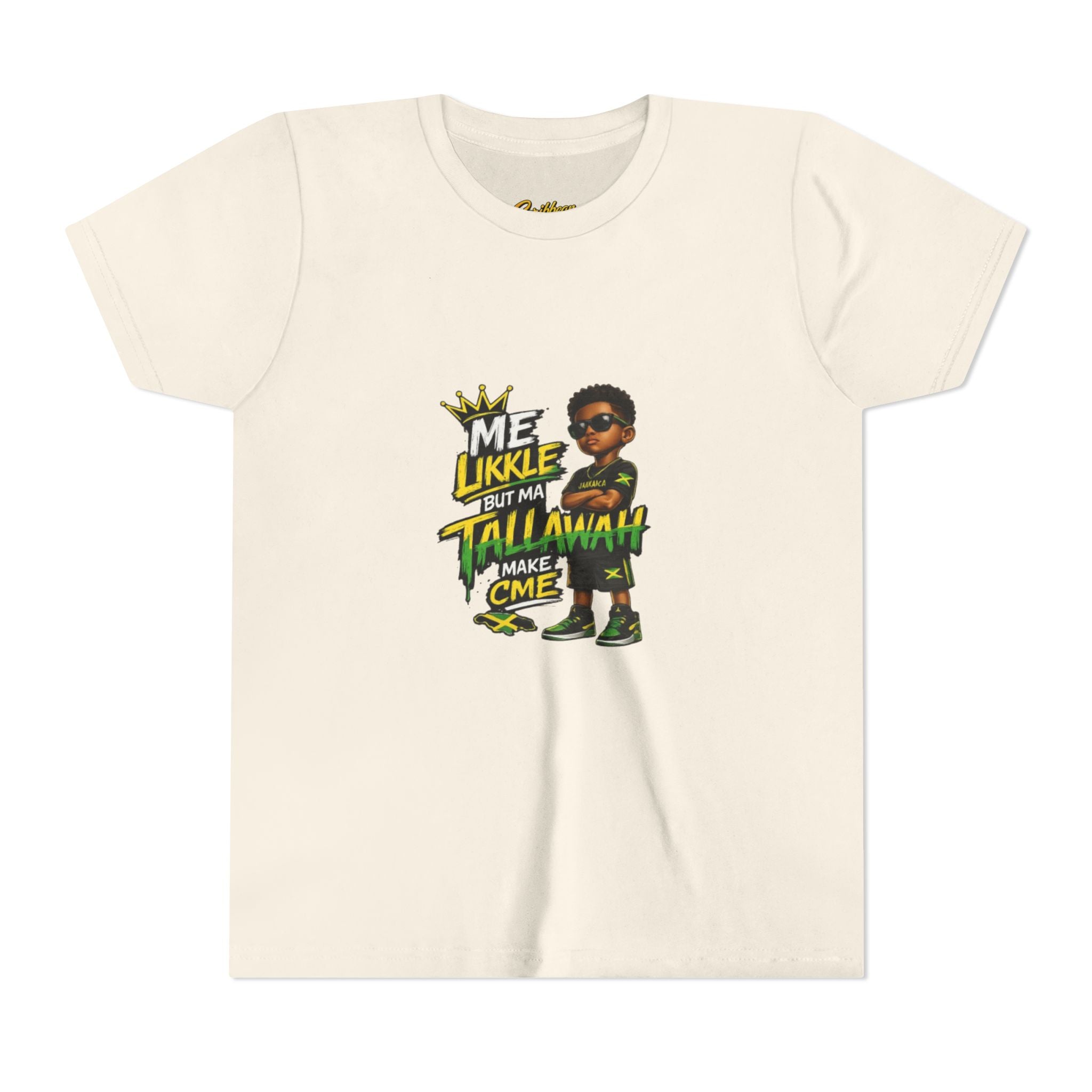 Youth Tee — "Me Likkle But Mi Talk A Wahn Make A Cme" Jamaican Kids Graphic T‑Shirt