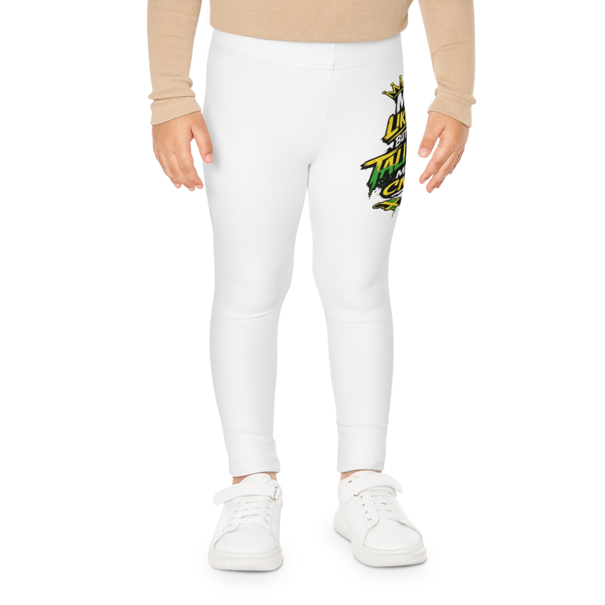 Youth Graphic Leggings — "Mi Likle But Mi Tall Man Cme" Jamaican-Inspired Girl Design