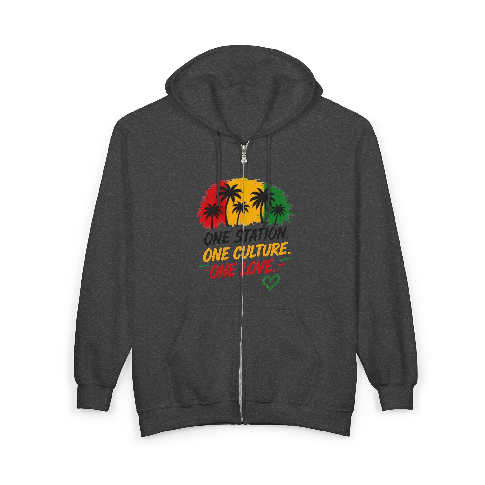 Rasta Palm Zip Hoodie – "One Nation, One Love" Tropical Zip-Up Men Hoodies