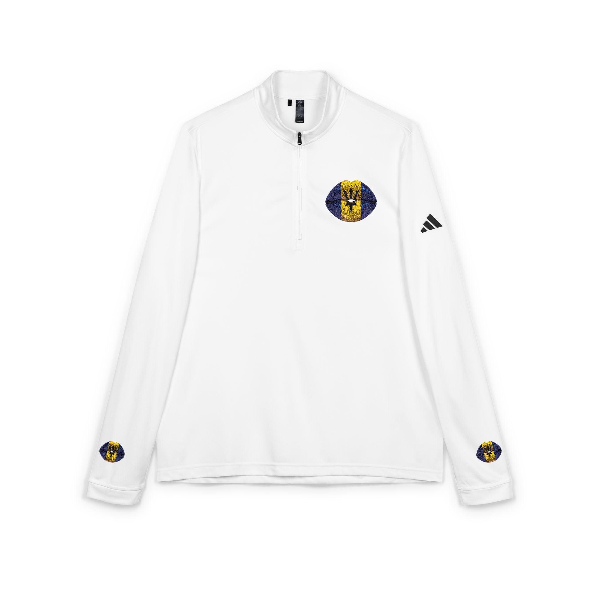 Embroidered Quarter-Zip Pullover — White Athletic Golf Top