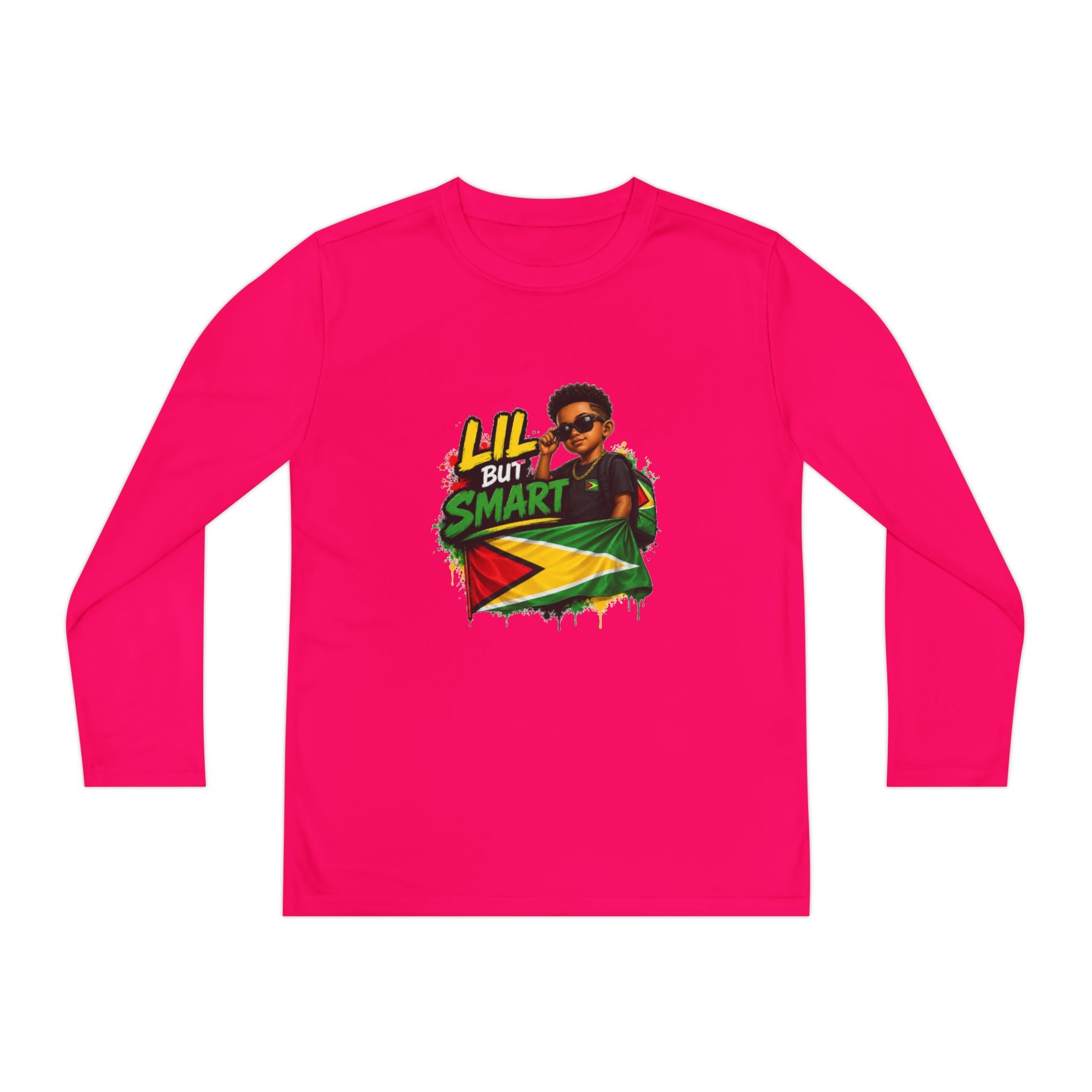 Youth Long Sleeve Tee — "Lil But Smart" Jamaican Flag Kids Shirt