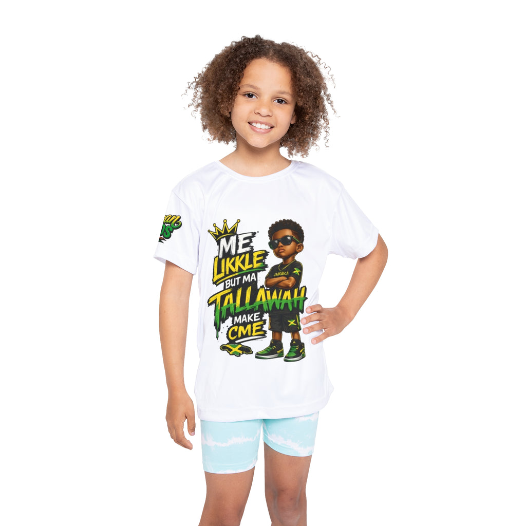 Kids Sports Jersey - "Me Likkle But Ma Tallawah" Graphic Tee (Jamaican Pride)