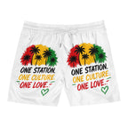 One Station One Culture One Love Men Swim Shorts — Rasta Palm Beach Trunks