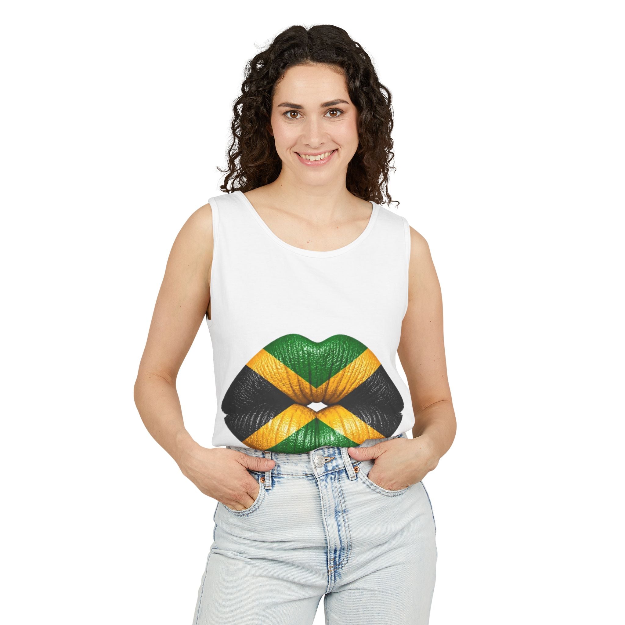 Jamaica Flag Kiss Tank Top — Jamaican Pride Lip Print