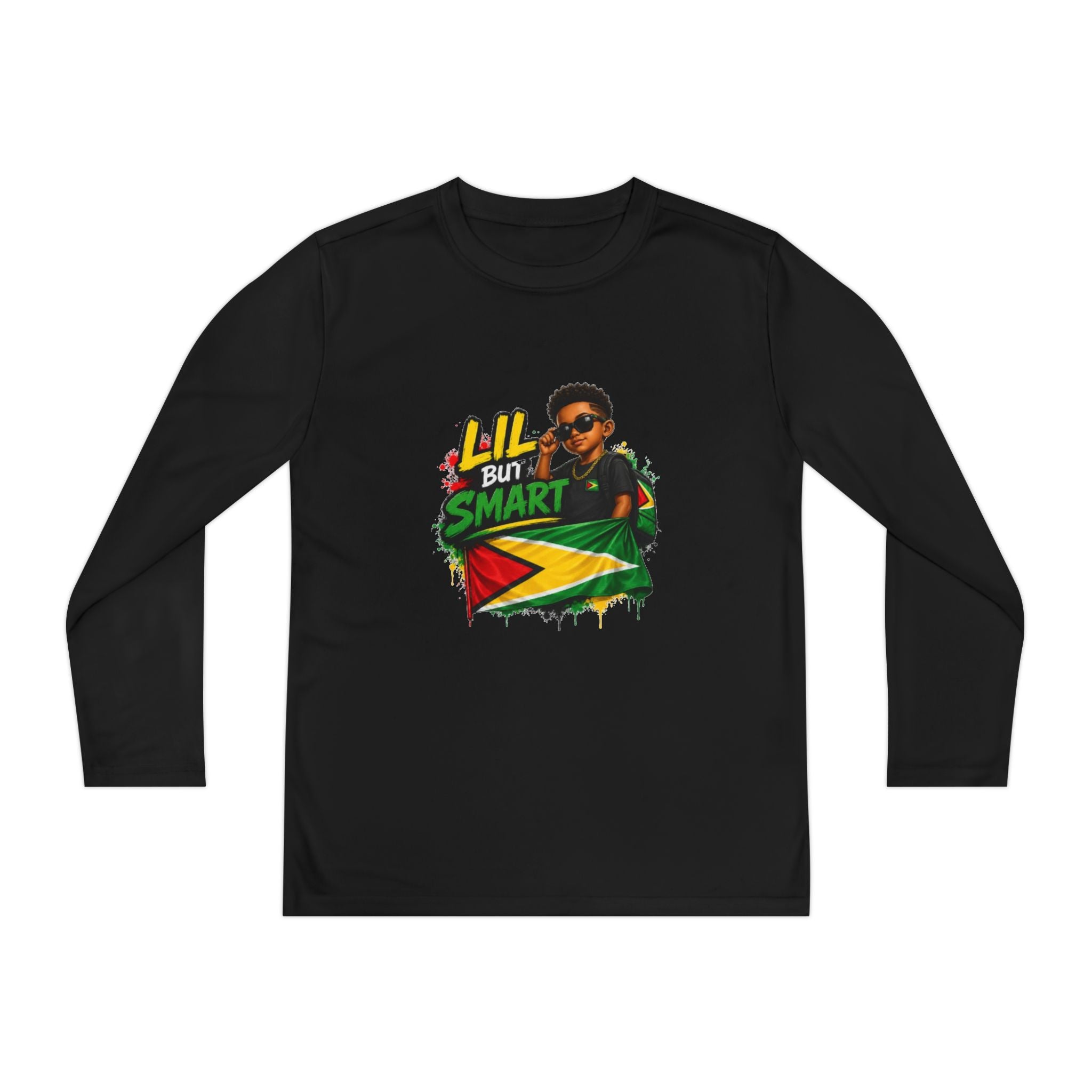 Youth Long Sleeve Tee — "Lil But Smart" Jamaican Flag Kids Shirt
