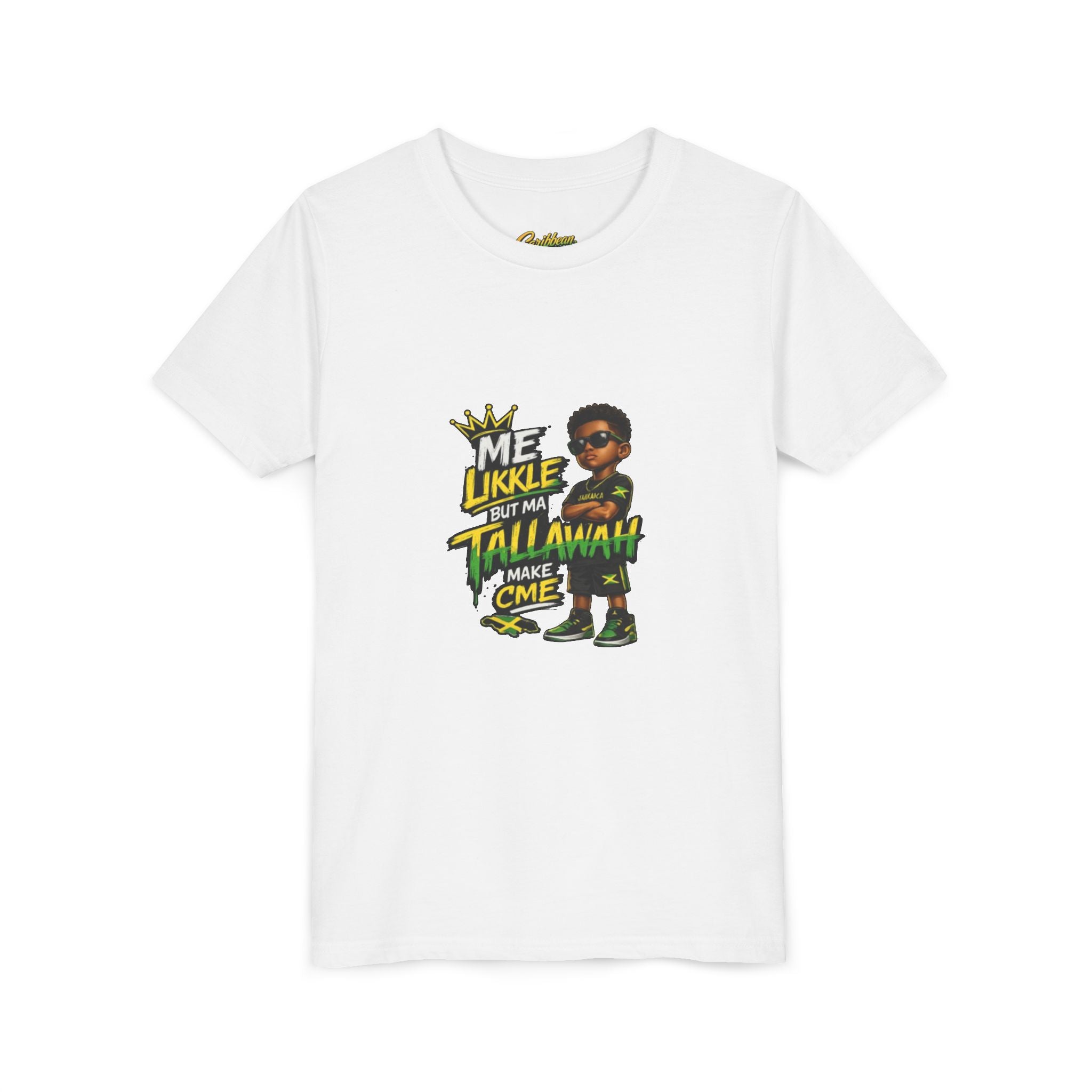 Youth Tee — "Me Likkle But Mi Talk A Wahn Make A Cme" Jamaican Kids Graphic T‑Shirt