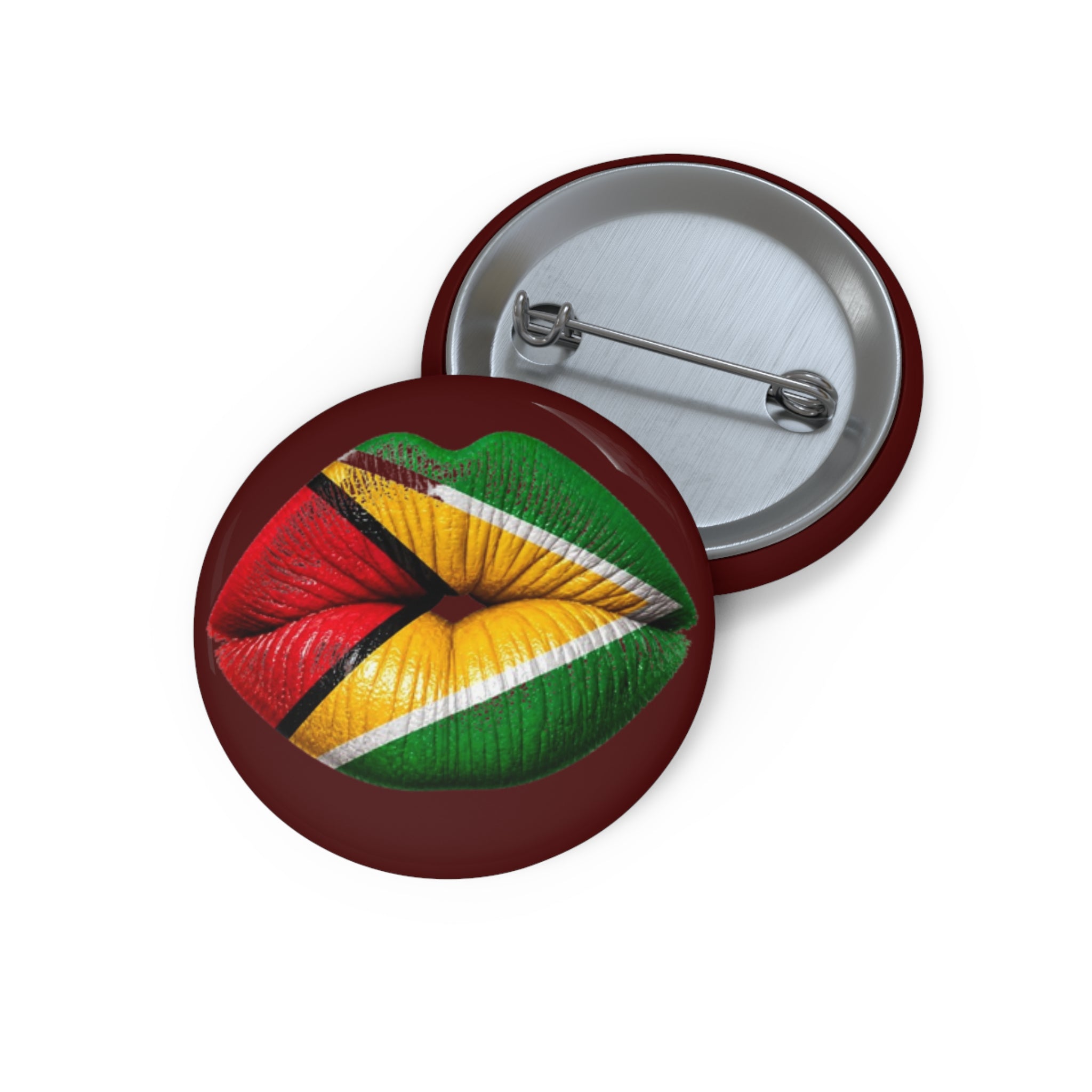 Guyana Flag Lip Art Pin Button — Patriotic Round Button Badge