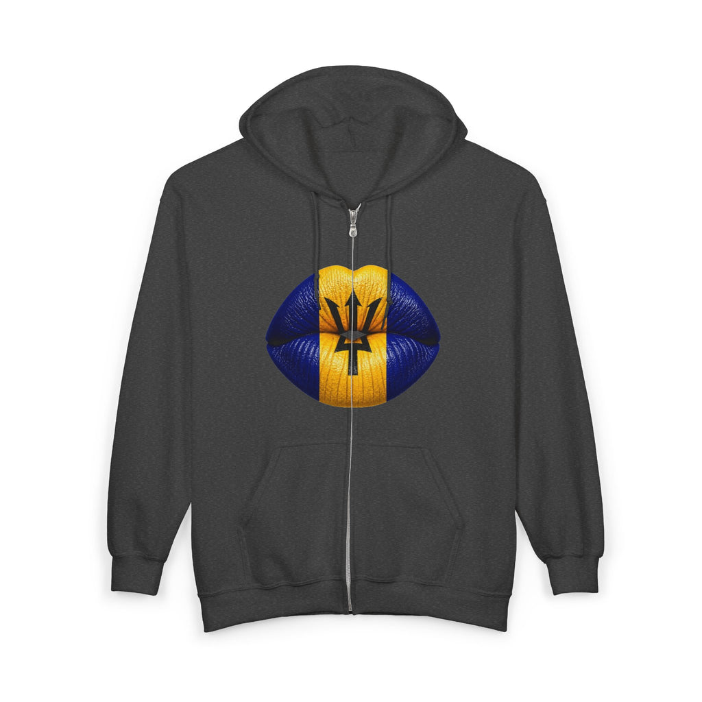 Barbados Flag Lip Print Zip Hoodie