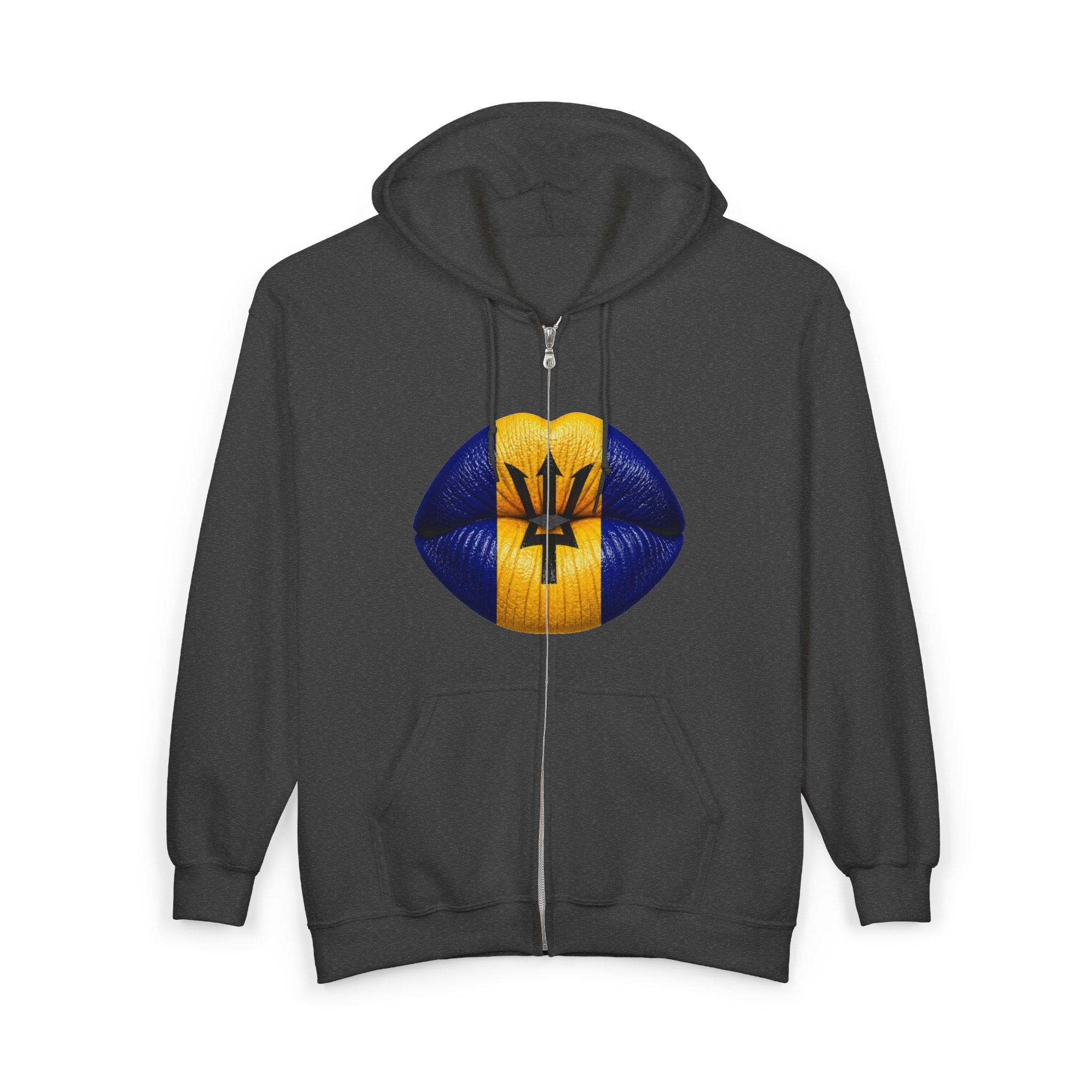 Barbados Flag Lip Print Zip Hoodie