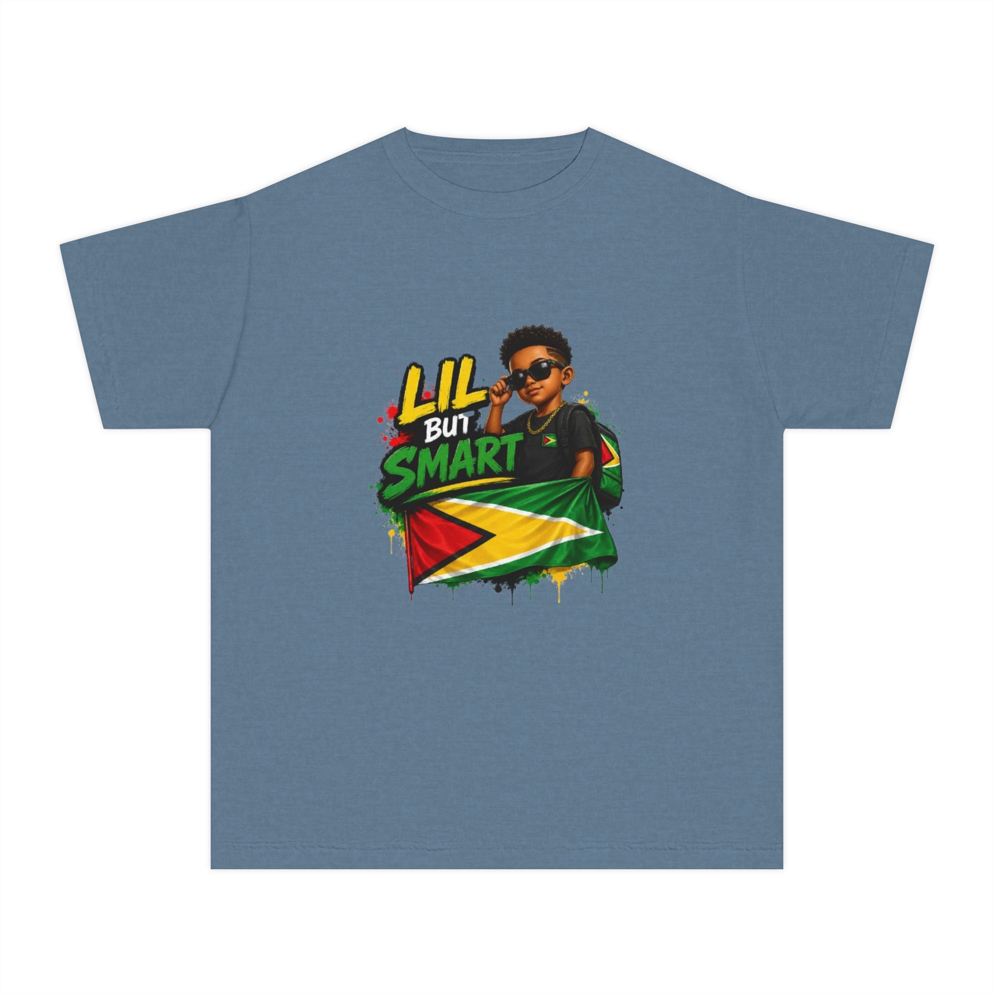 Youth Tee - "Lil But Smart" Guy with Guyana Flag Kids T-Shirt