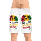 One Station One Culture One Love Men Swim Shorts — Rasta Palm Beach Trunks