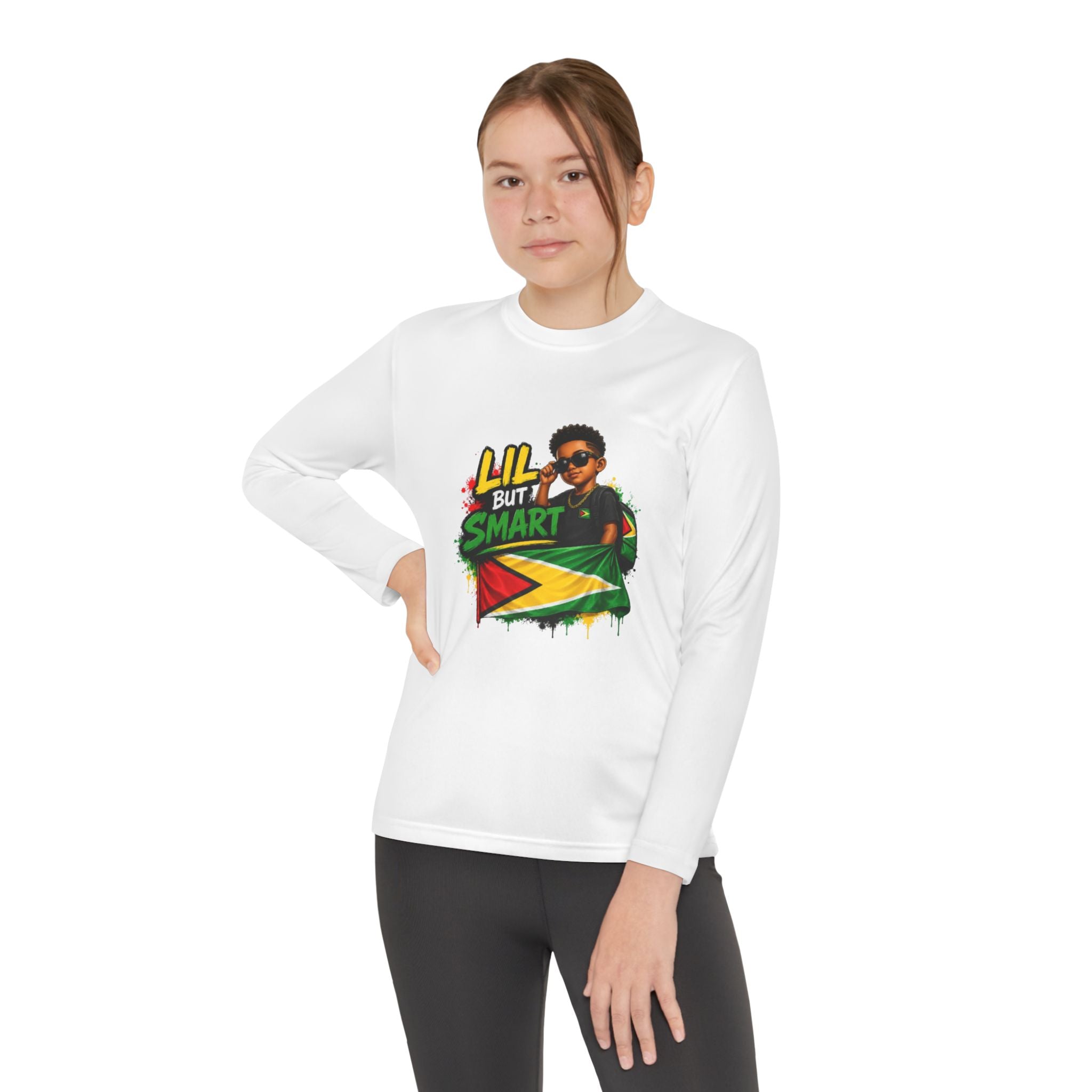 Youth Long Sleeve Tee — "Lil But Smart" Jamaican Flag Kids Shirt