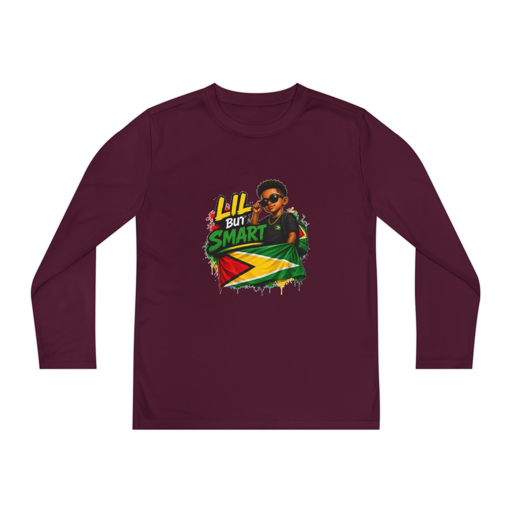 Youth Long Sleeve Tee — "Lil But Smart" Jamaican Flag Kids Shirt