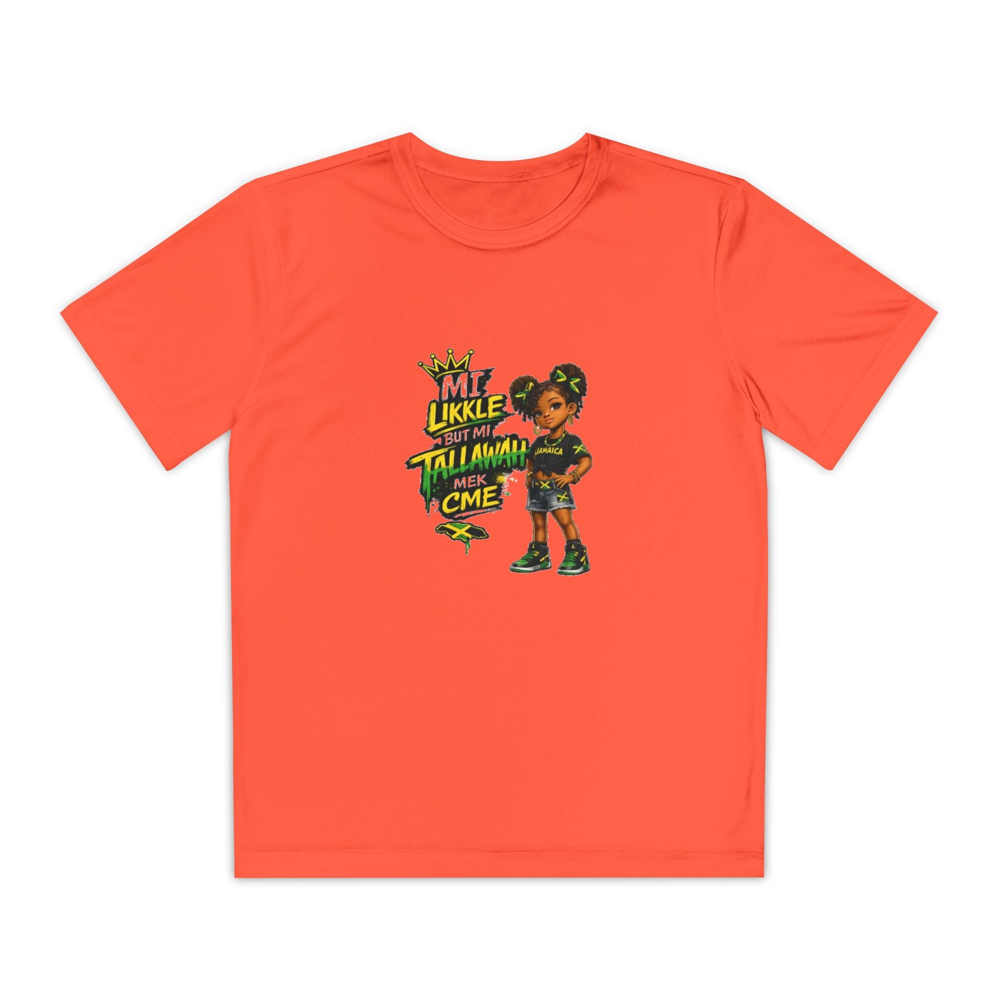 Youth Competitor Tee - 'Mi Likkle But Me Tall Mana' Caribbean Kid Graphic Shirt