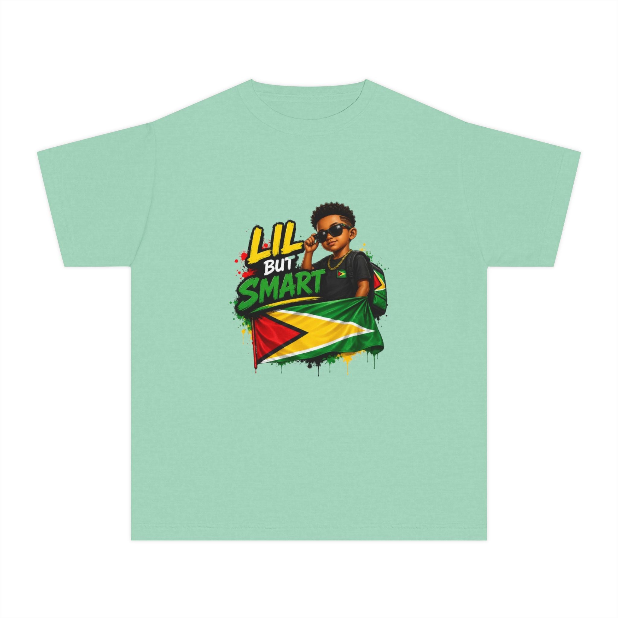 Youth Tee - "Lil But Smart" Guy with Guyana Flag Kids T-Shirt