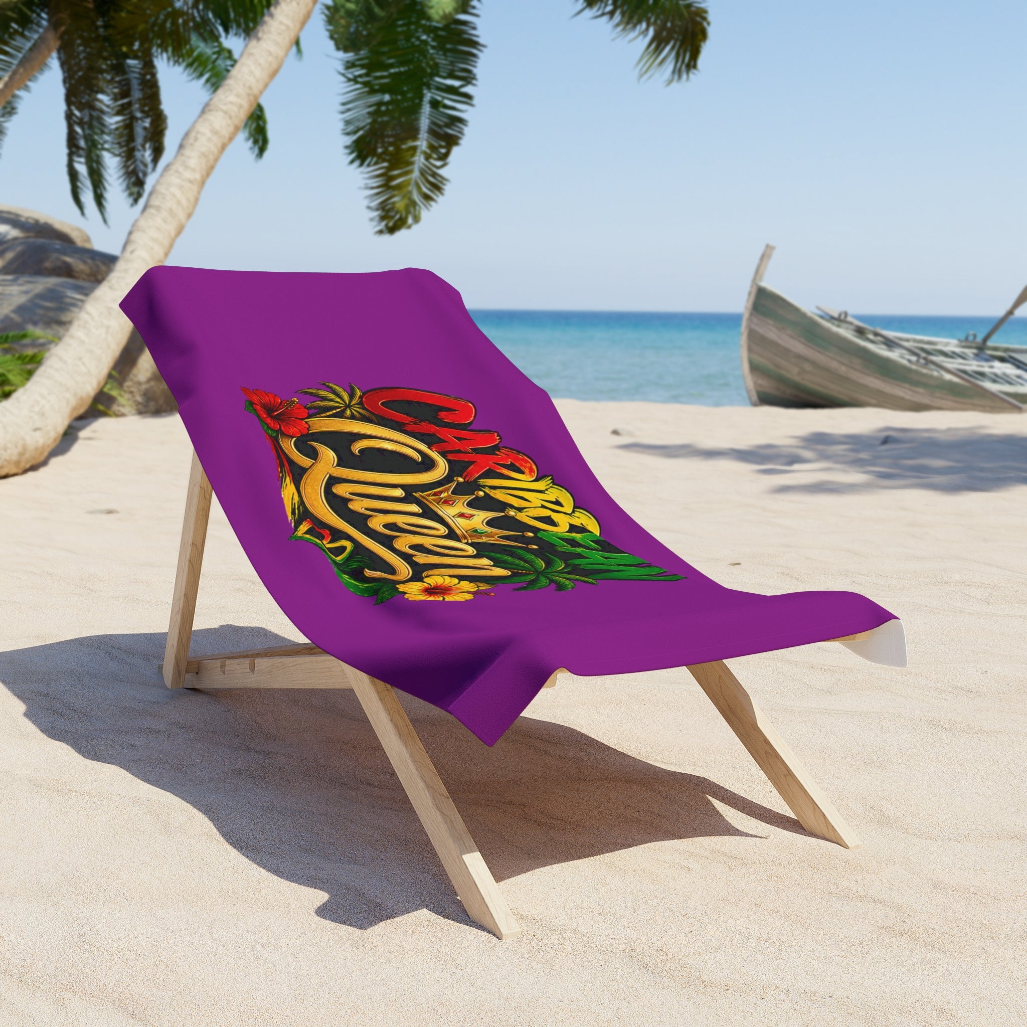 Caribbean Queen Beach Towel – Tropical Rasta Colors, Floral Island Vibe