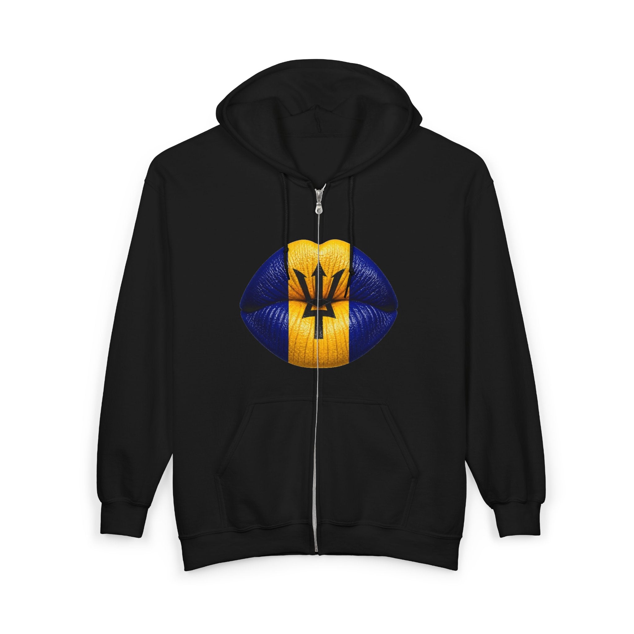 Barbados Flag Lip Print Zip Hoodie