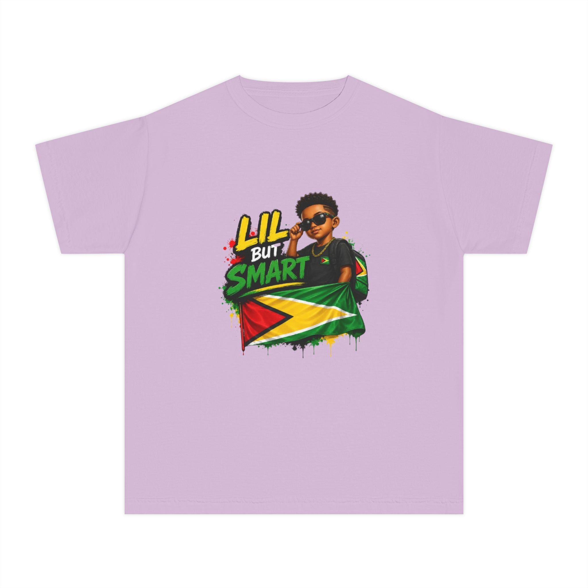 Youth Tee - "Lil But Smart" Guy with Guyana Flag Kids T-Shirt