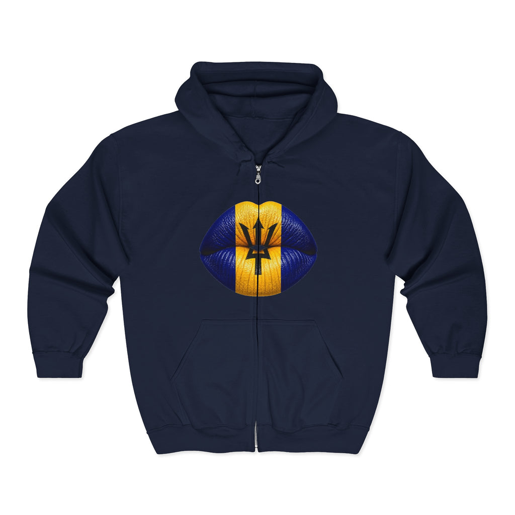 Barbados Flag Lip Print Zip Hoodie