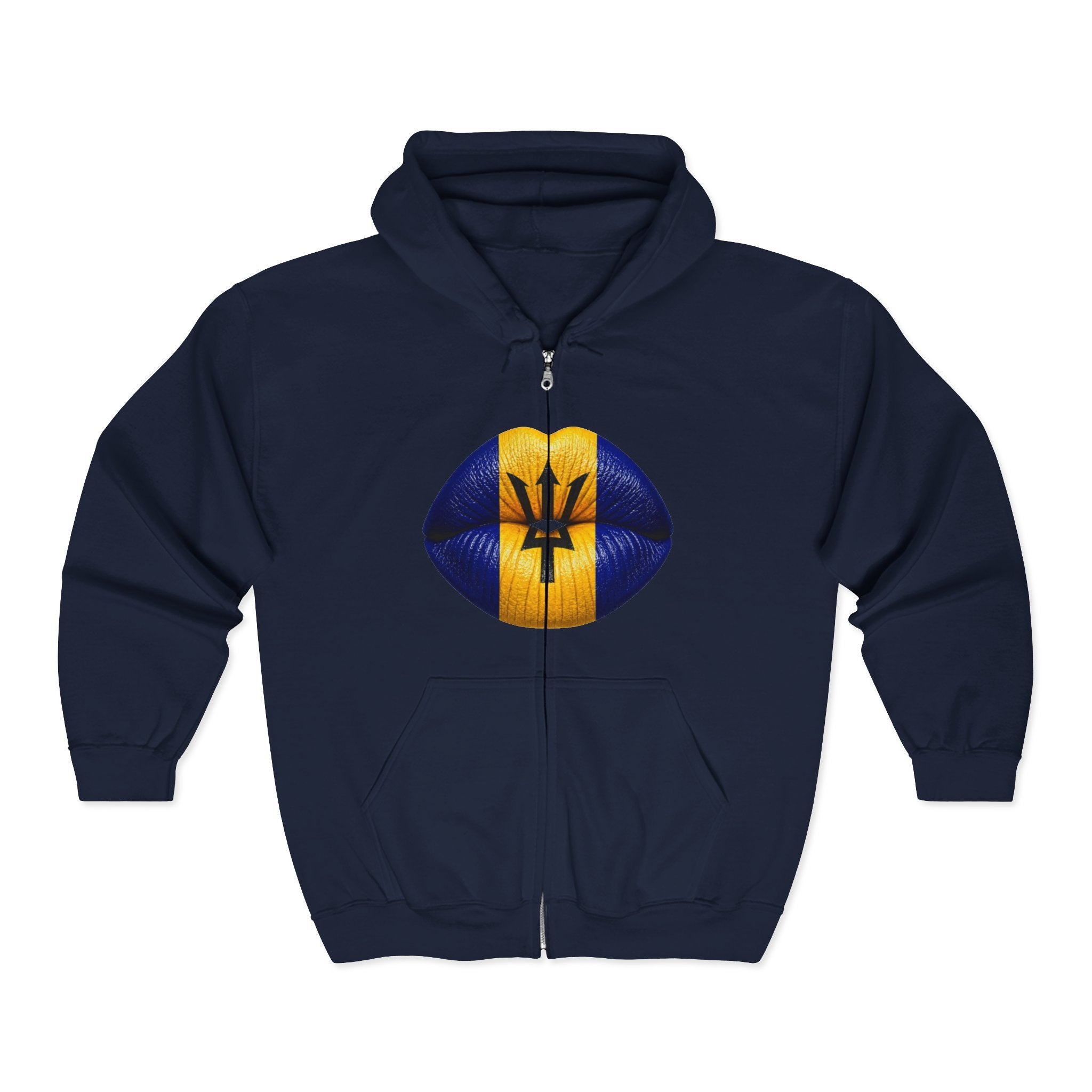 Barbados Flag Lip Print Zip Hoodie